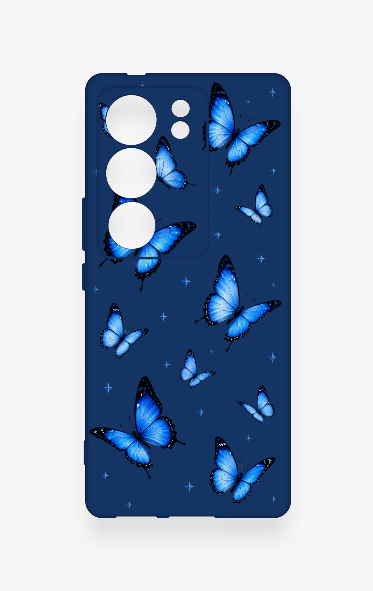 Vivo V29 Uyumlu Parlak Mavi Kelebek Desenli Silikon Kılıf
