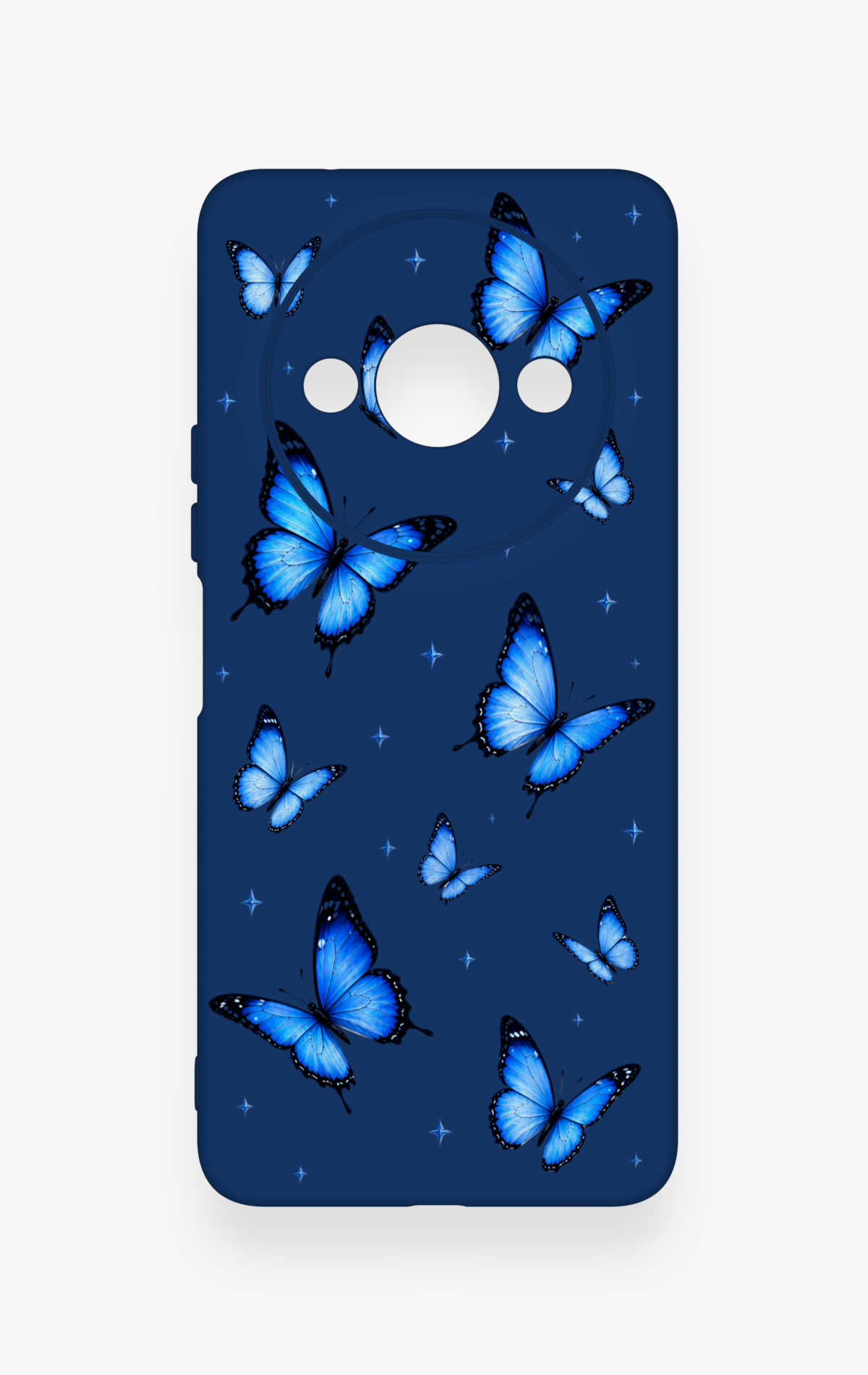 Redmi A3 Uyumlu Parlak Mavi Kelebek Desenli Silikon Kılıf