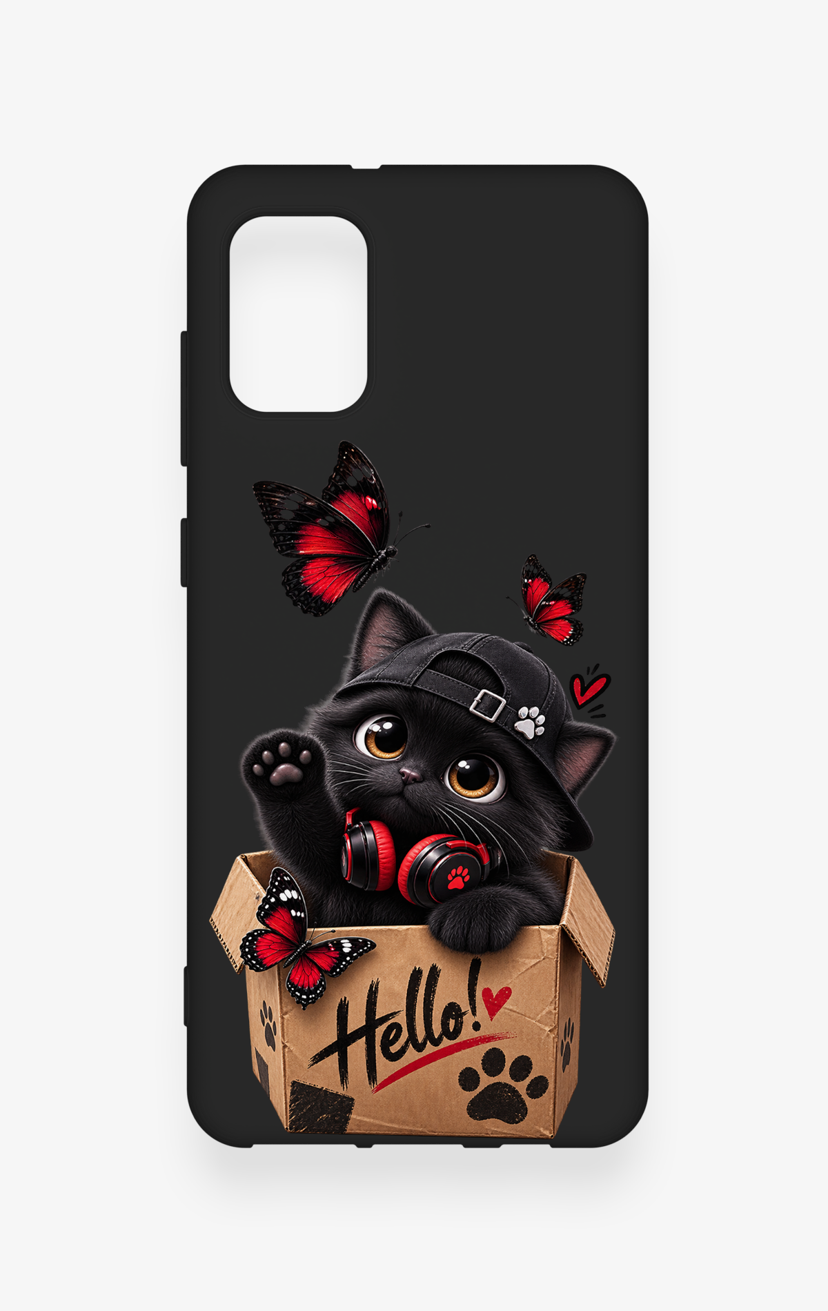 Samsung A31 Uyumlu Hello Cat Desenli Silikon Kılıf