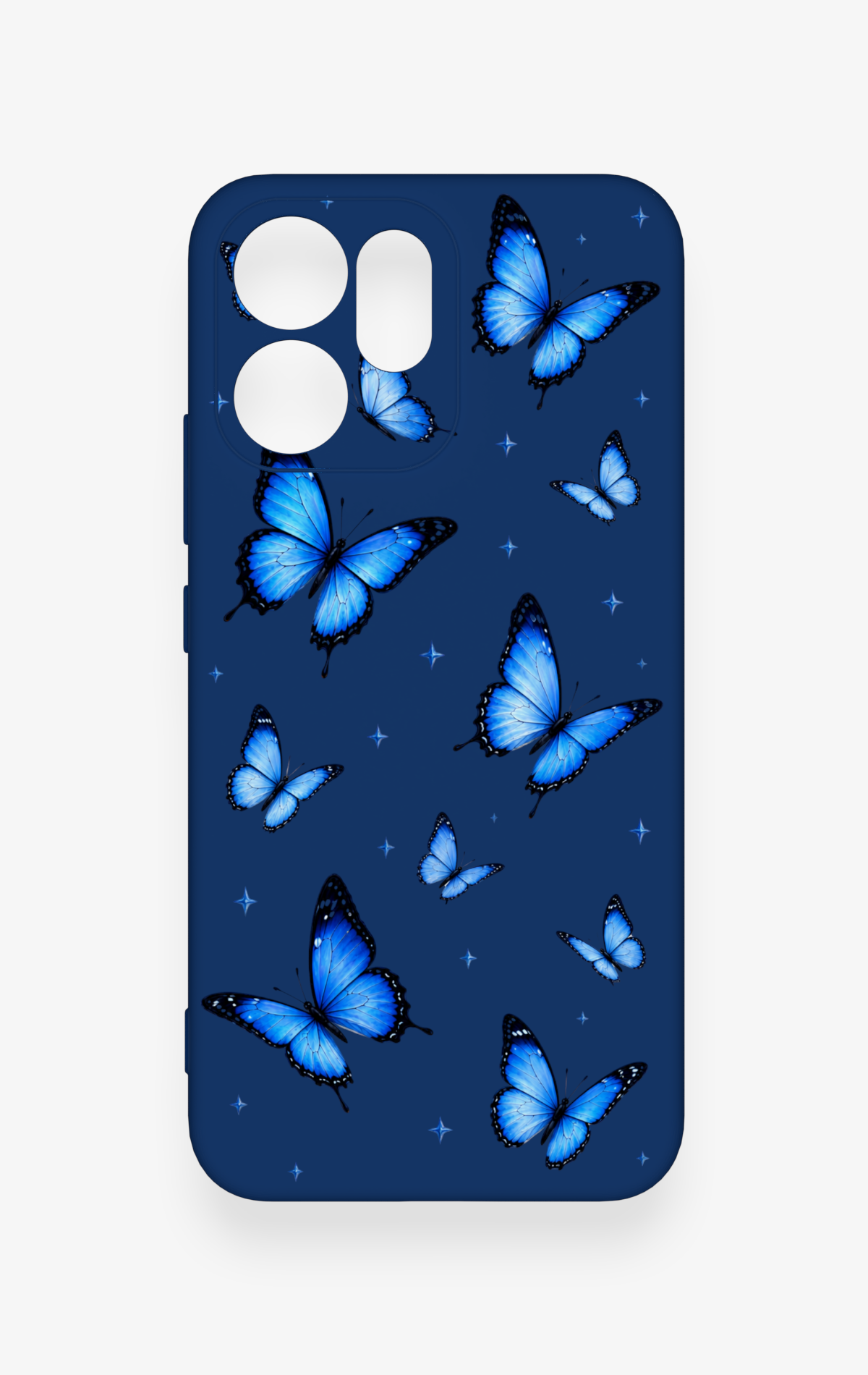 Oppo Reno 14F Uyumlu Parlak Mavi Kelebek Desenli Silikon Kılıf