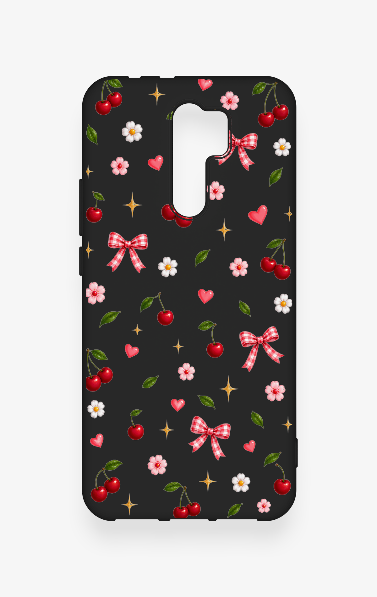 Redmi 9 Uyumlu Papatya Kiraz Fiyonk Desenli Silikon Kılıf
