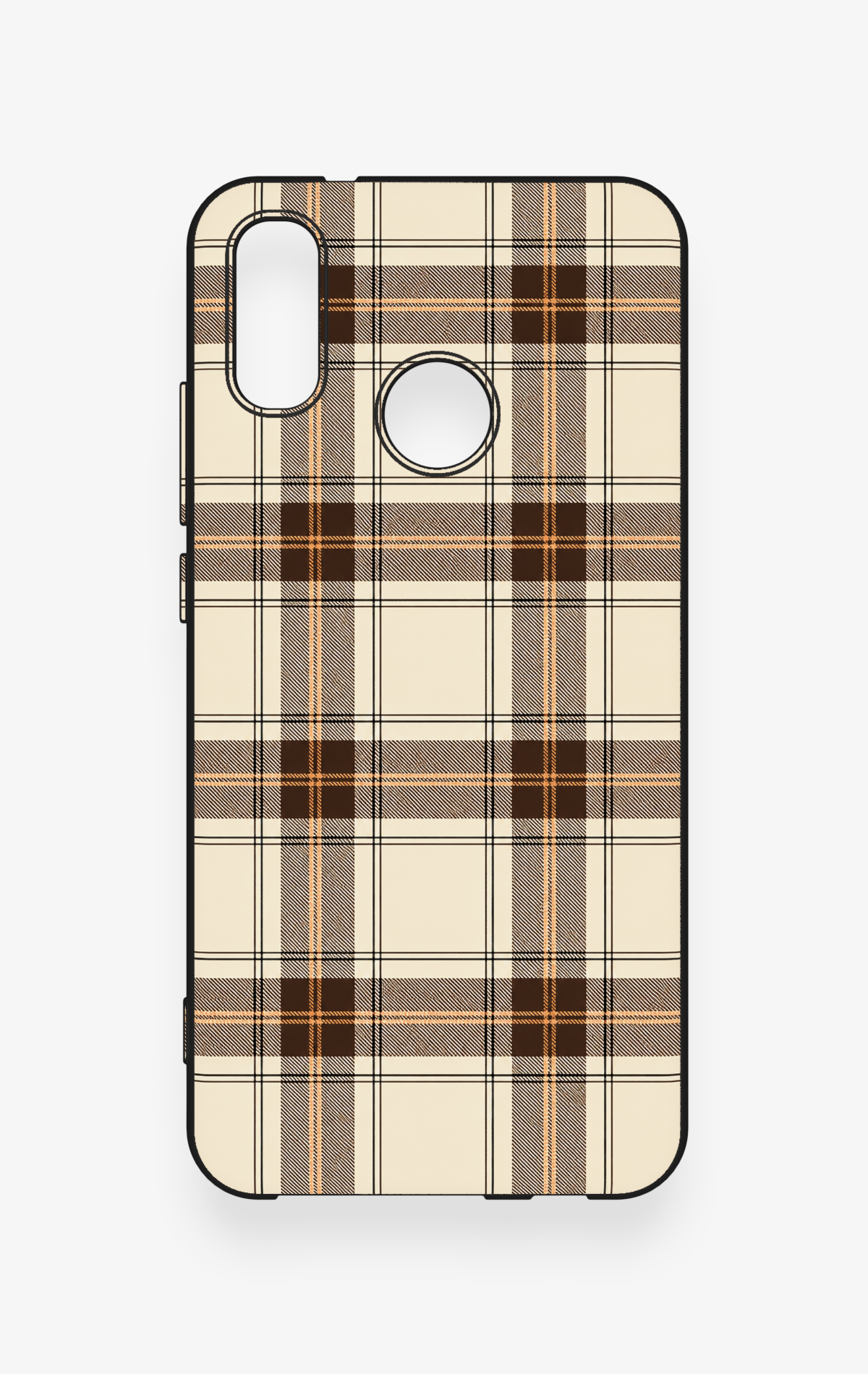 Huawei P20 Lite Uyumlu Bej Kahverengi Ekose Desenli Silikon Kılıf