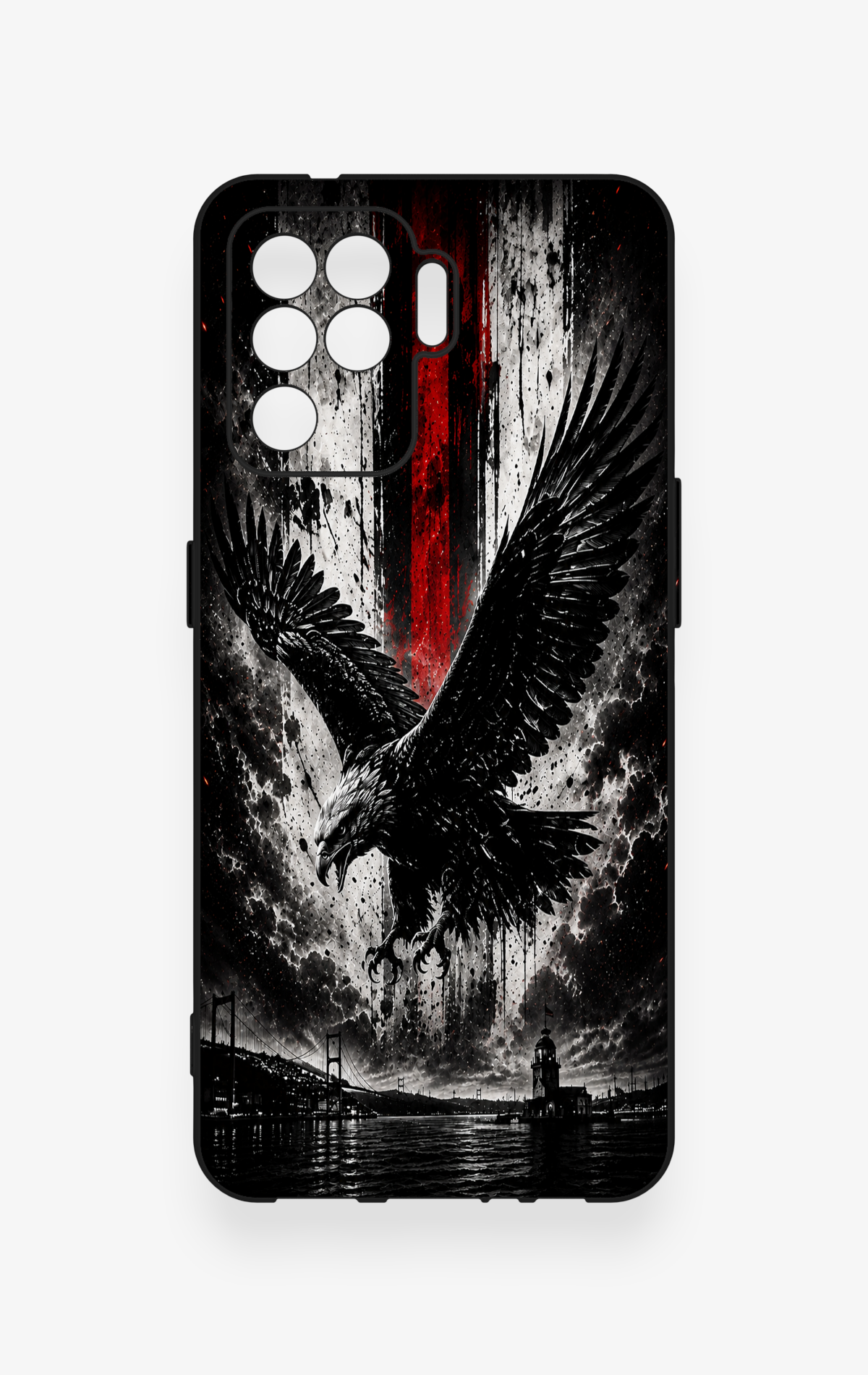 Oppo Reno 5 Lite Uyumlu Kara Kartal Desenli Silikon Kılıf