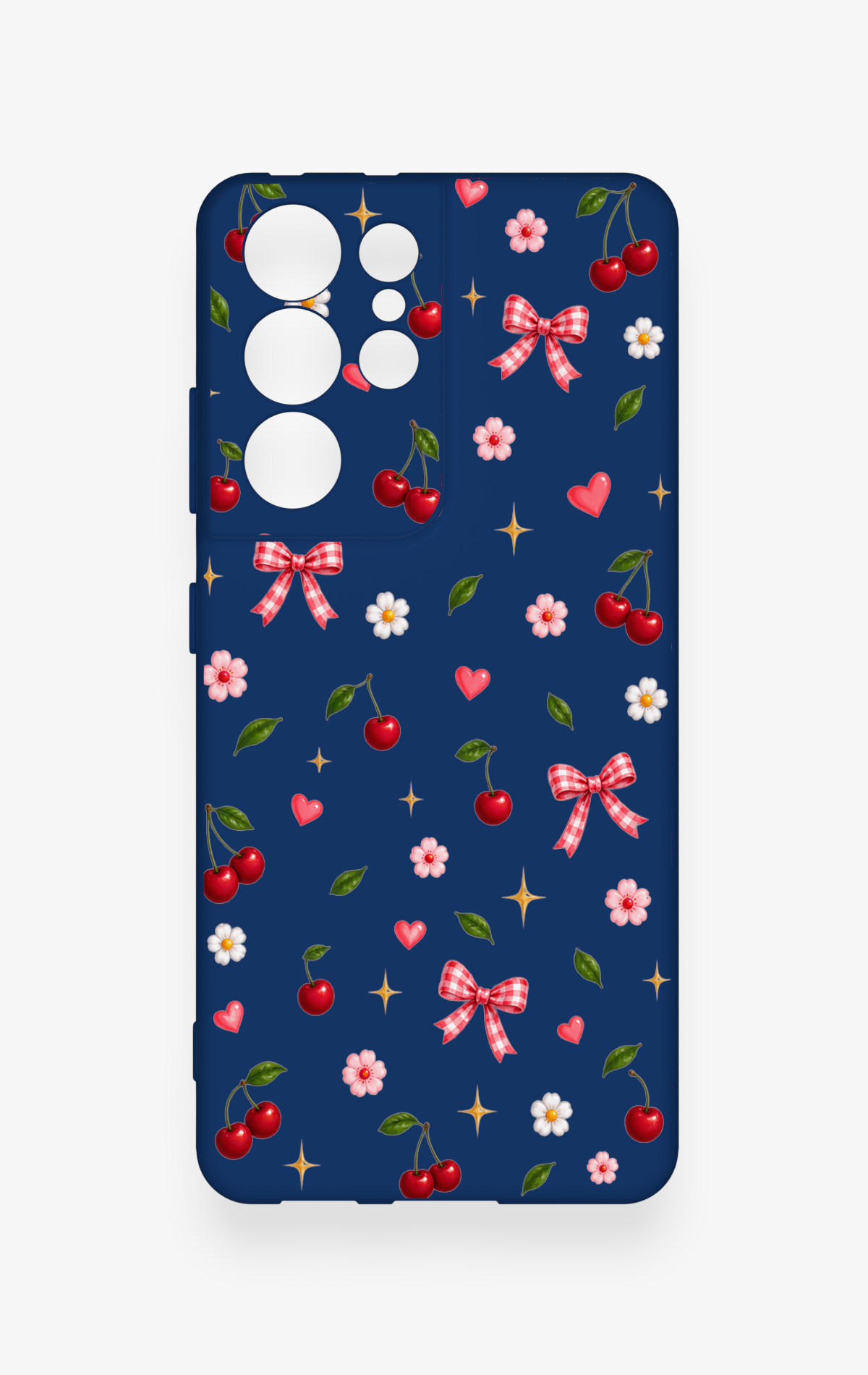 Samsung S21 Ultra Uyumlu Çiçek Kiraz Fiyonk Desenli Silikon Kılıf