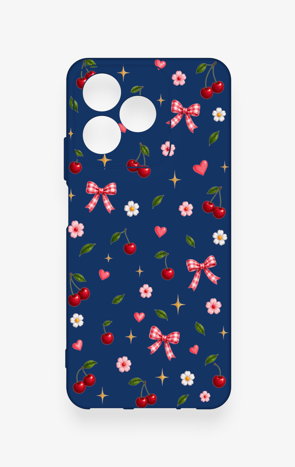 Realme C53 Uyumlu Çiçek Kiraz Fiyonk Desenli Silikon Kılıf
