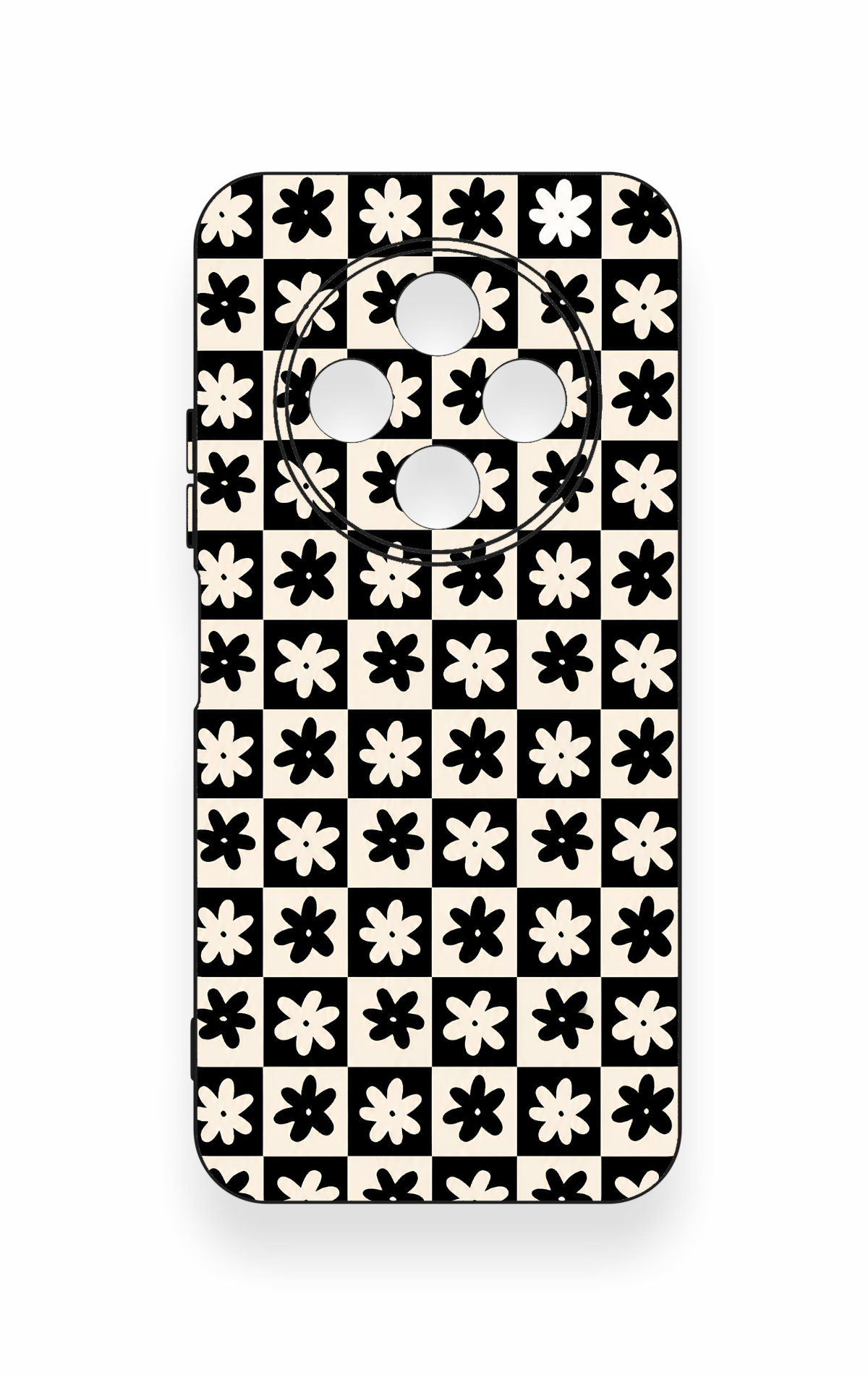 Tecno Spark 30C Uyumlu Çiçek Motifli Dama Desenli Silikon Kılıf