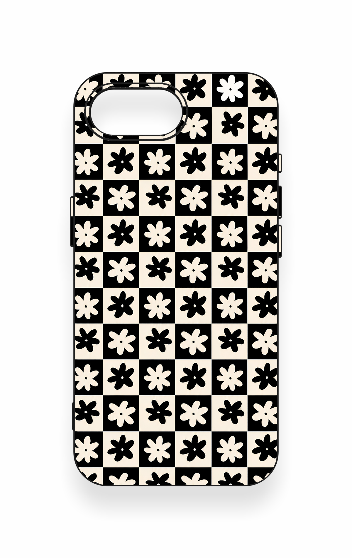 iPhone 16E Uyumlu Çiçek Motifli Dama Desenli Silikon Kılıf