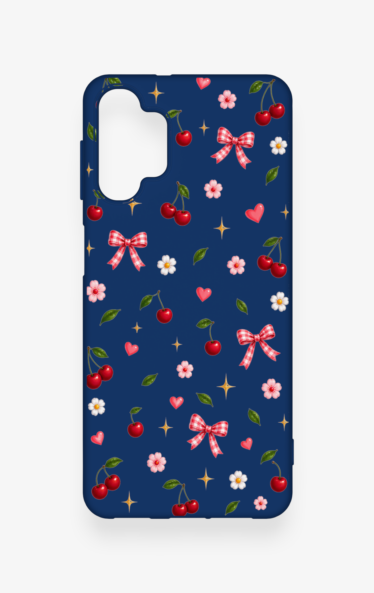 Samsung A32 Uyumlu Çiçek Kiraz Fiyonk Desenli Silikon Kılıf