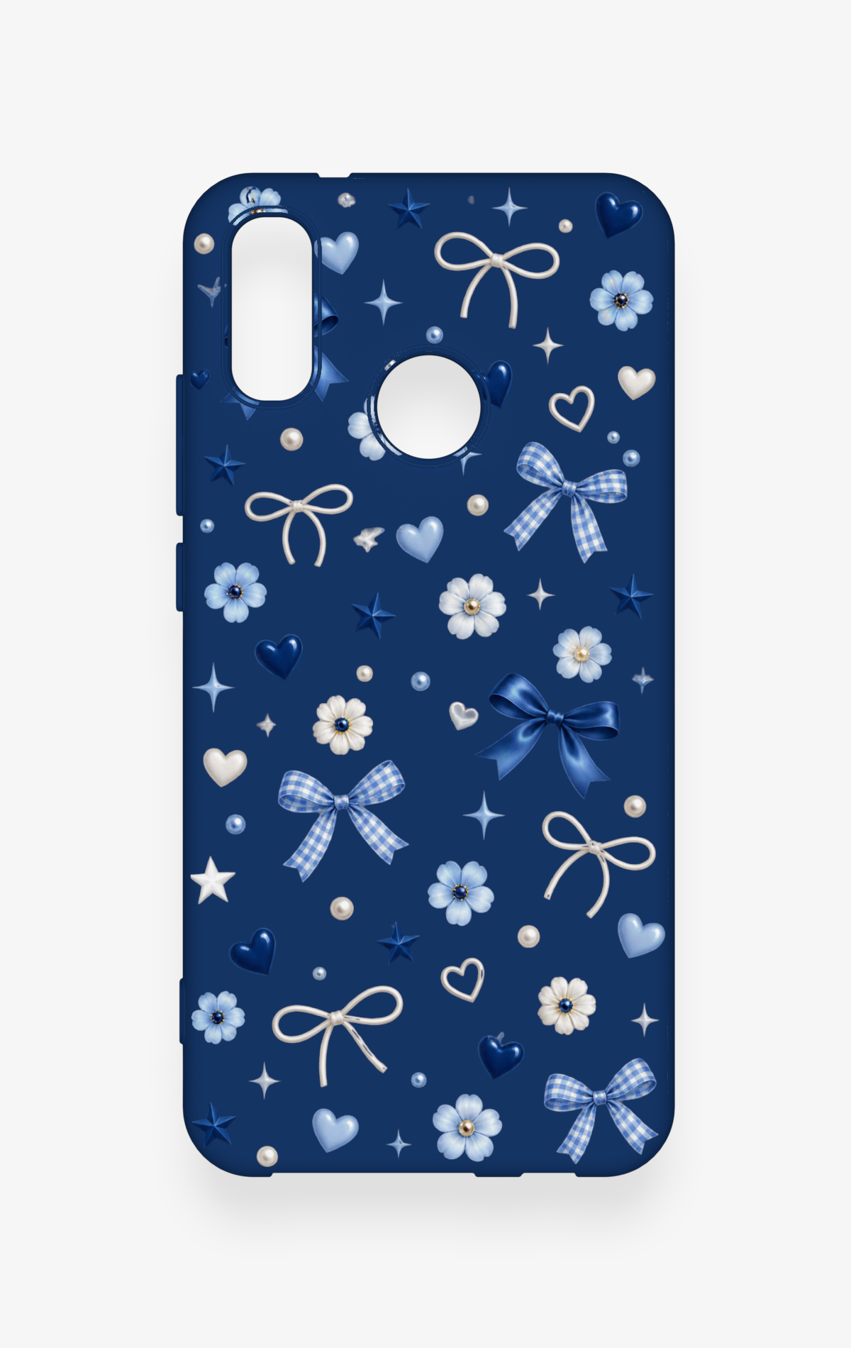 Huawei P20 Lite Uyumlu Mavi Papatya Fiyonk Desenli Silikon Kılıf