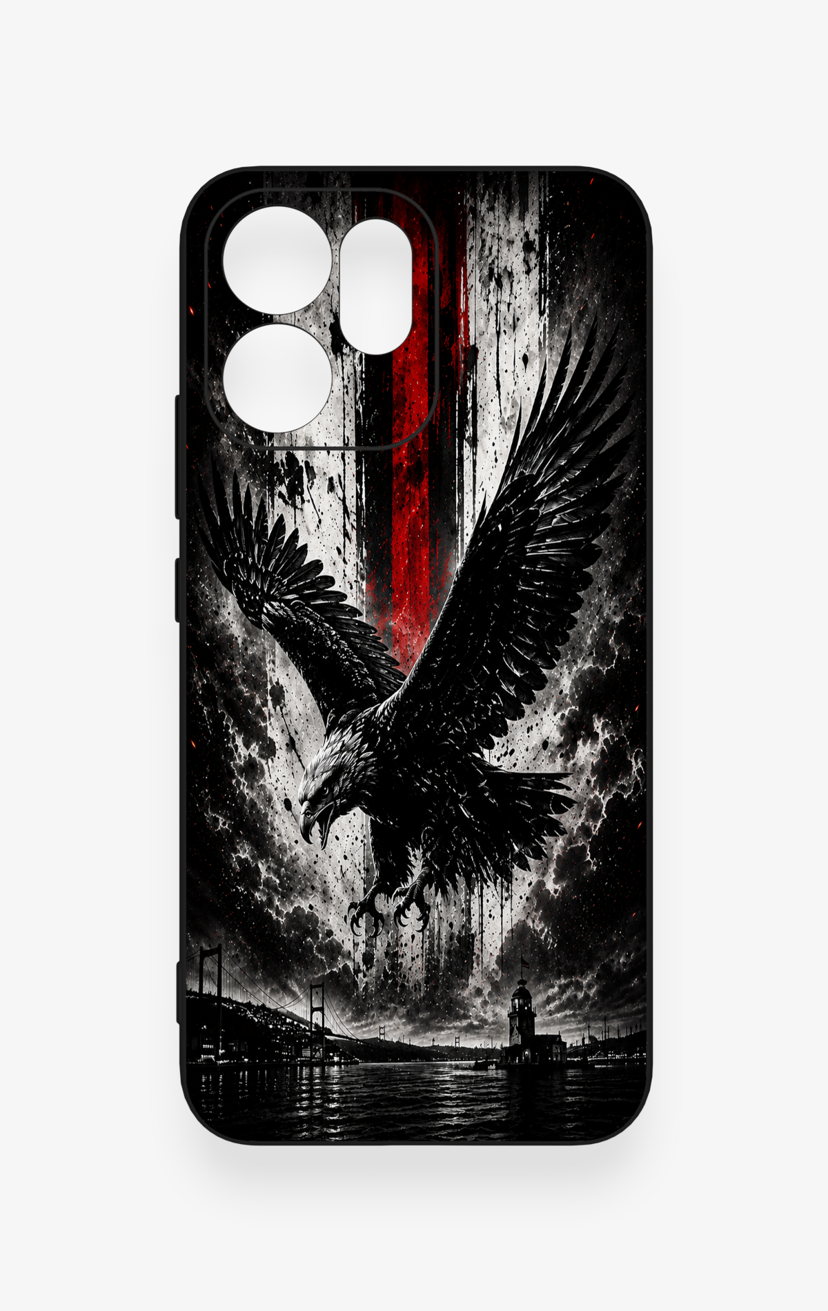 Oppo Reno 14F Uyumlu Kara Kartal Desenli Silikon Kılıf
