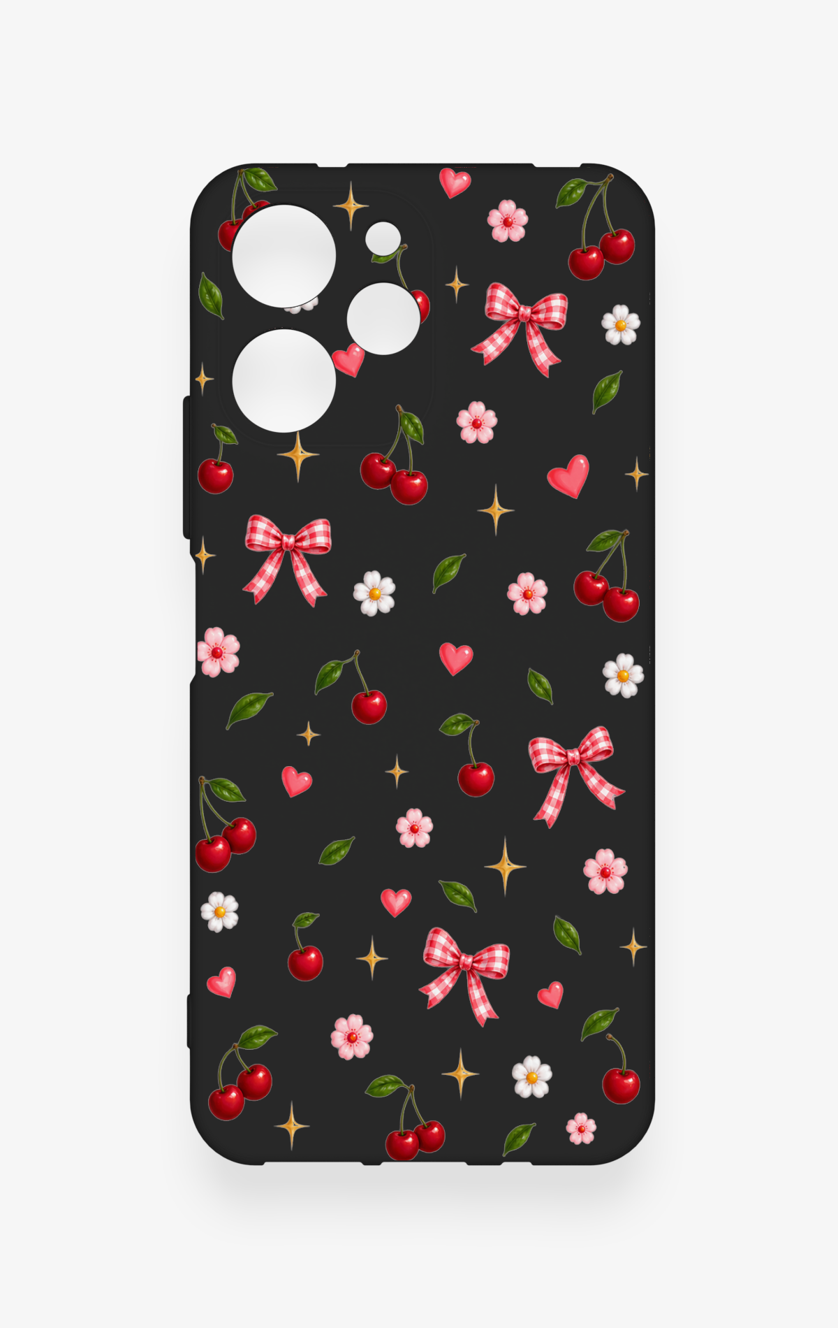 Redmi 12 Uyumlu Papatya Kiraz Fiyonk Desenli Silikon Kılıf