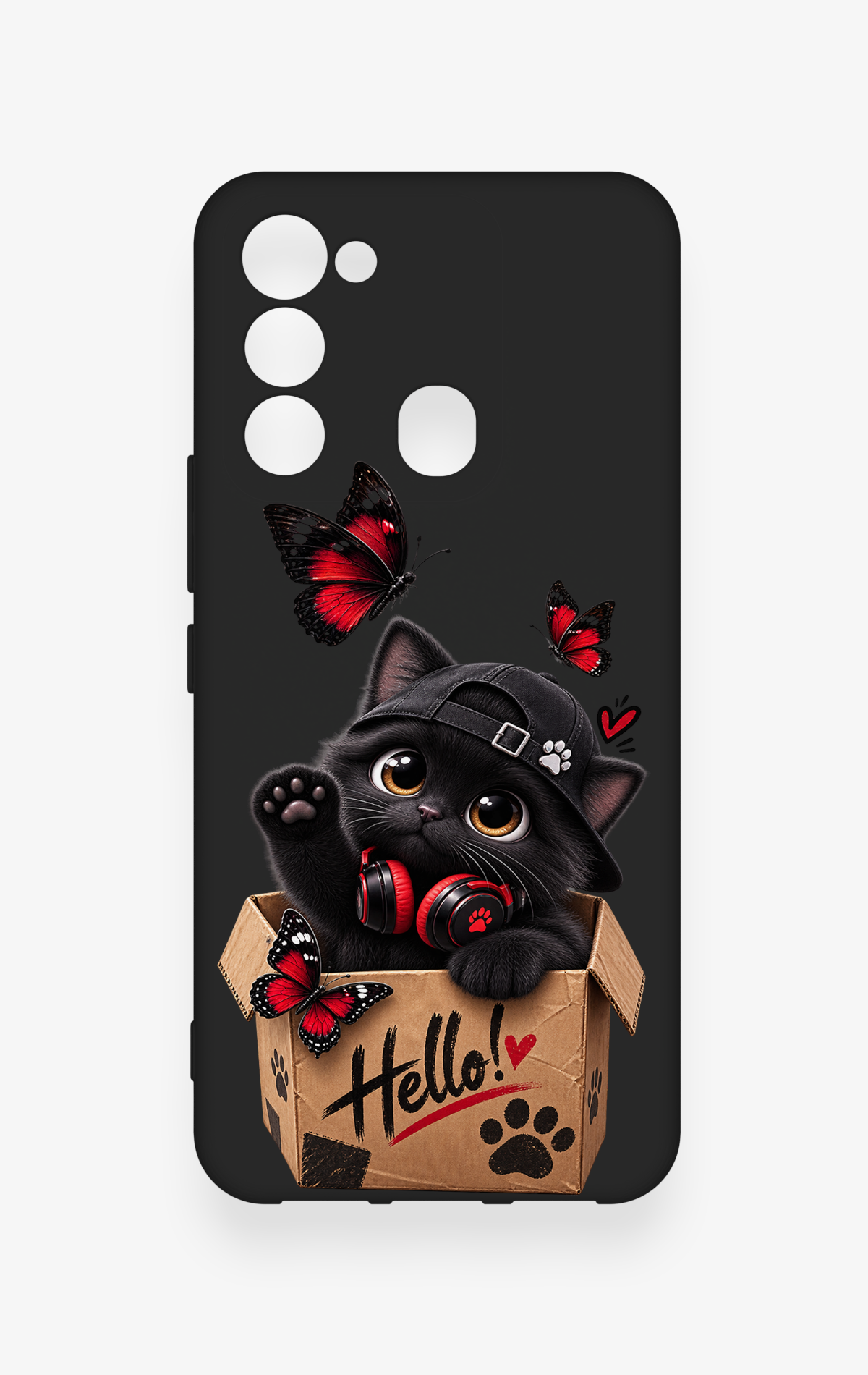 Tecno Spark 8C Uyumlu Hello Cat Desenli Silikon Kılıf