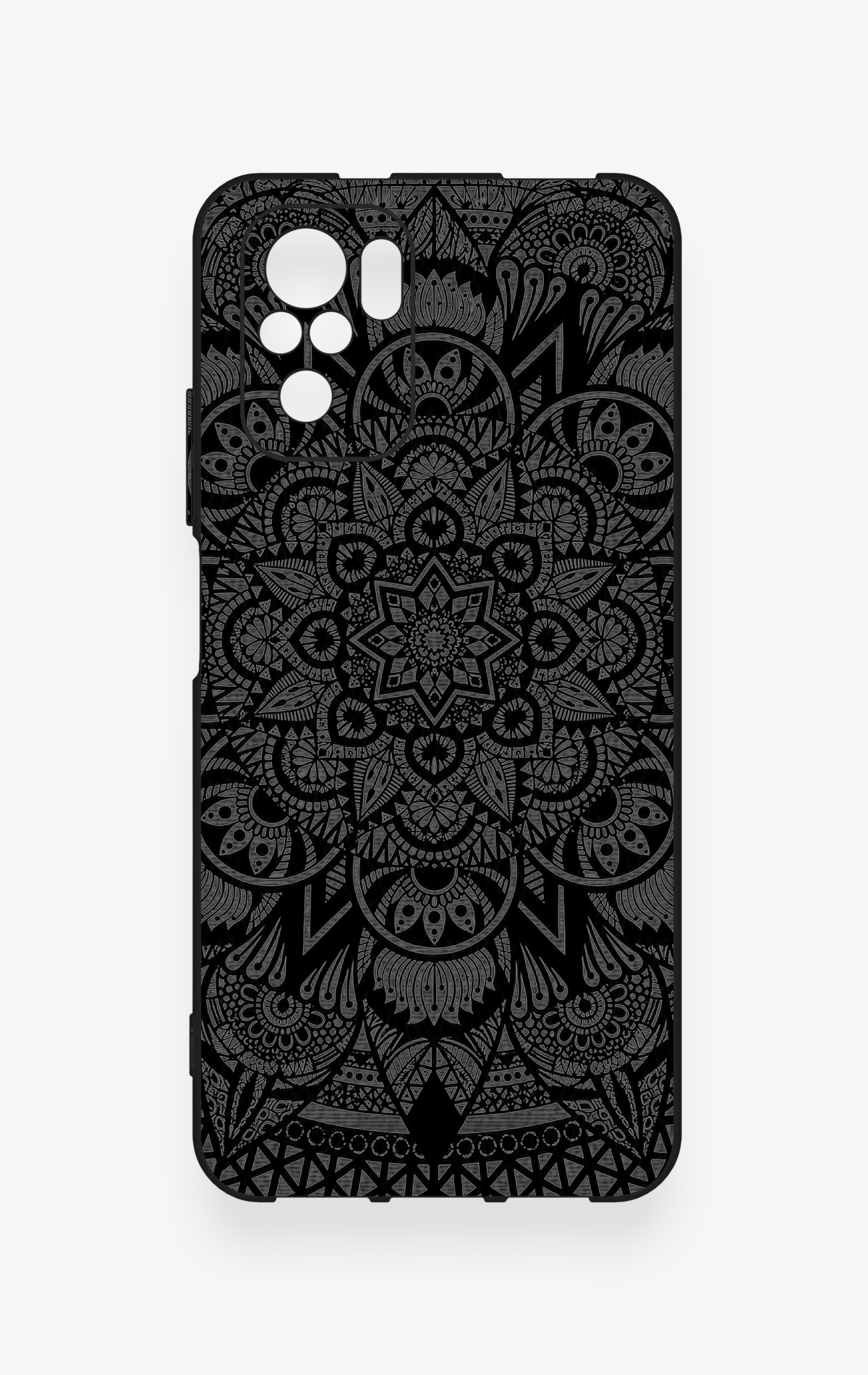 Redmi Note 10-10S Uyumlu Siyah Beyaz Mandala Desenli Silikon Kılıf