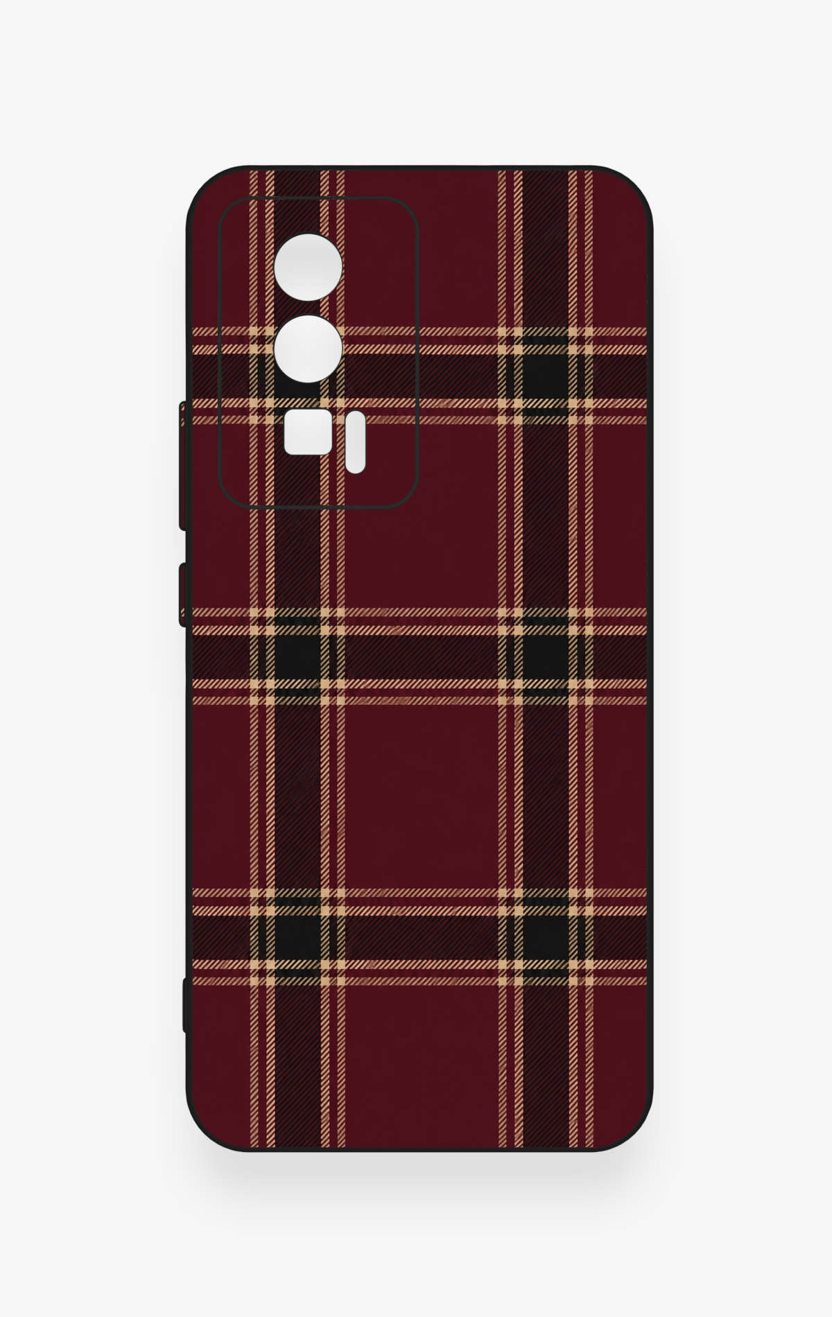 Poco F5 Pro Uyumlu Bordo Siyah Ekose Desenli Silikon Kılıf