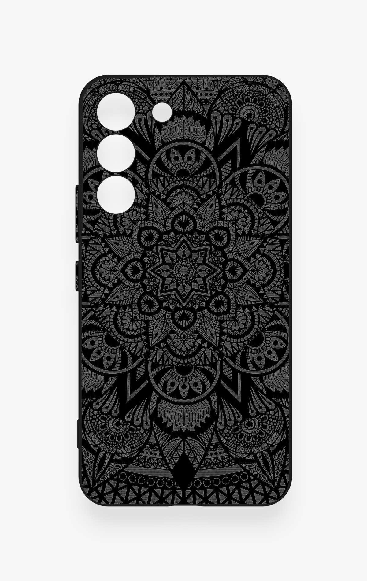 Samsung S22 Uyumlu Siyah Beyaz Mandala Desenli Silikon Kılıf