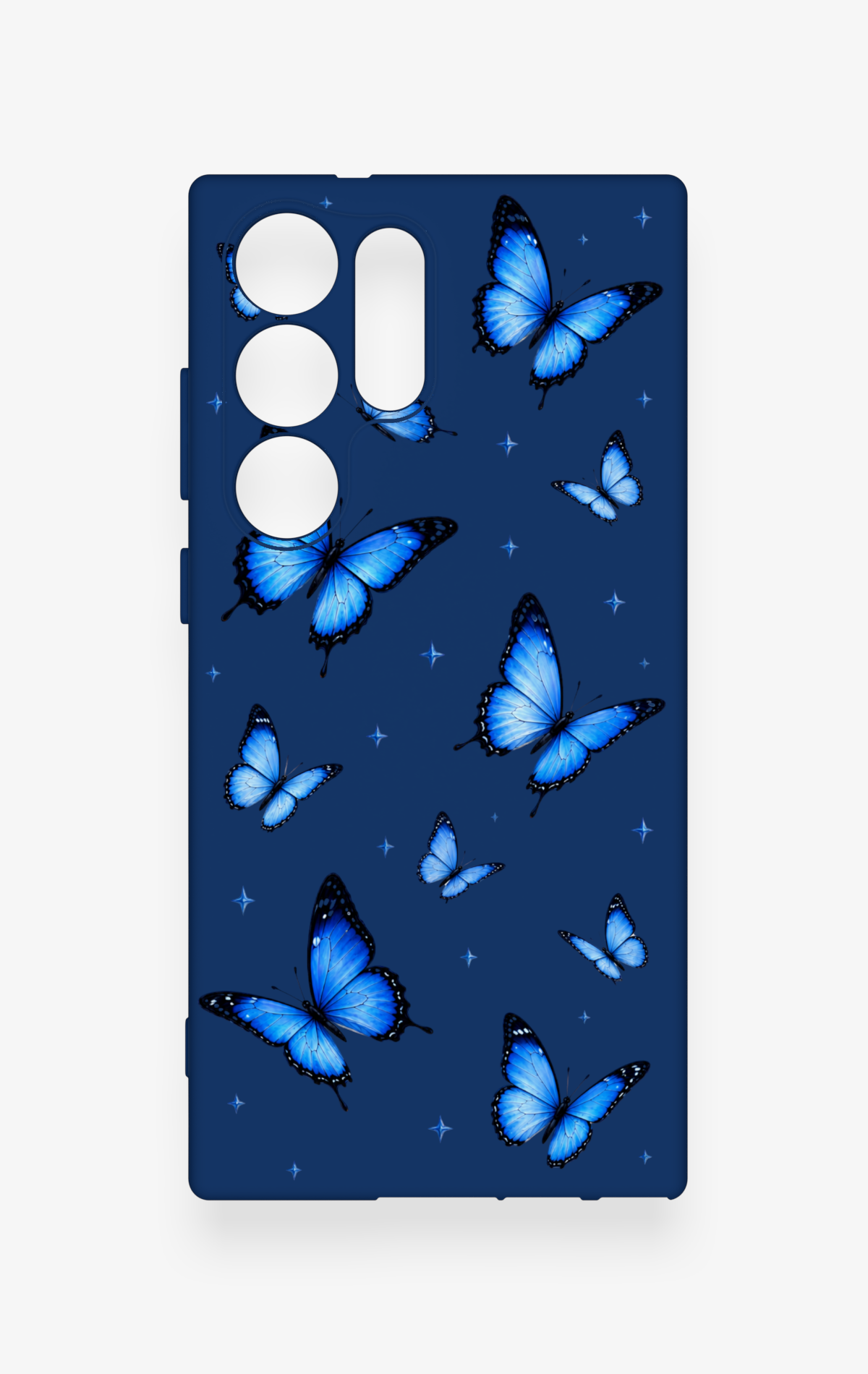 Samsung S23 Ultra Uyumlu Parlak Mavi Kelebek Desenli Silikon Kılıf