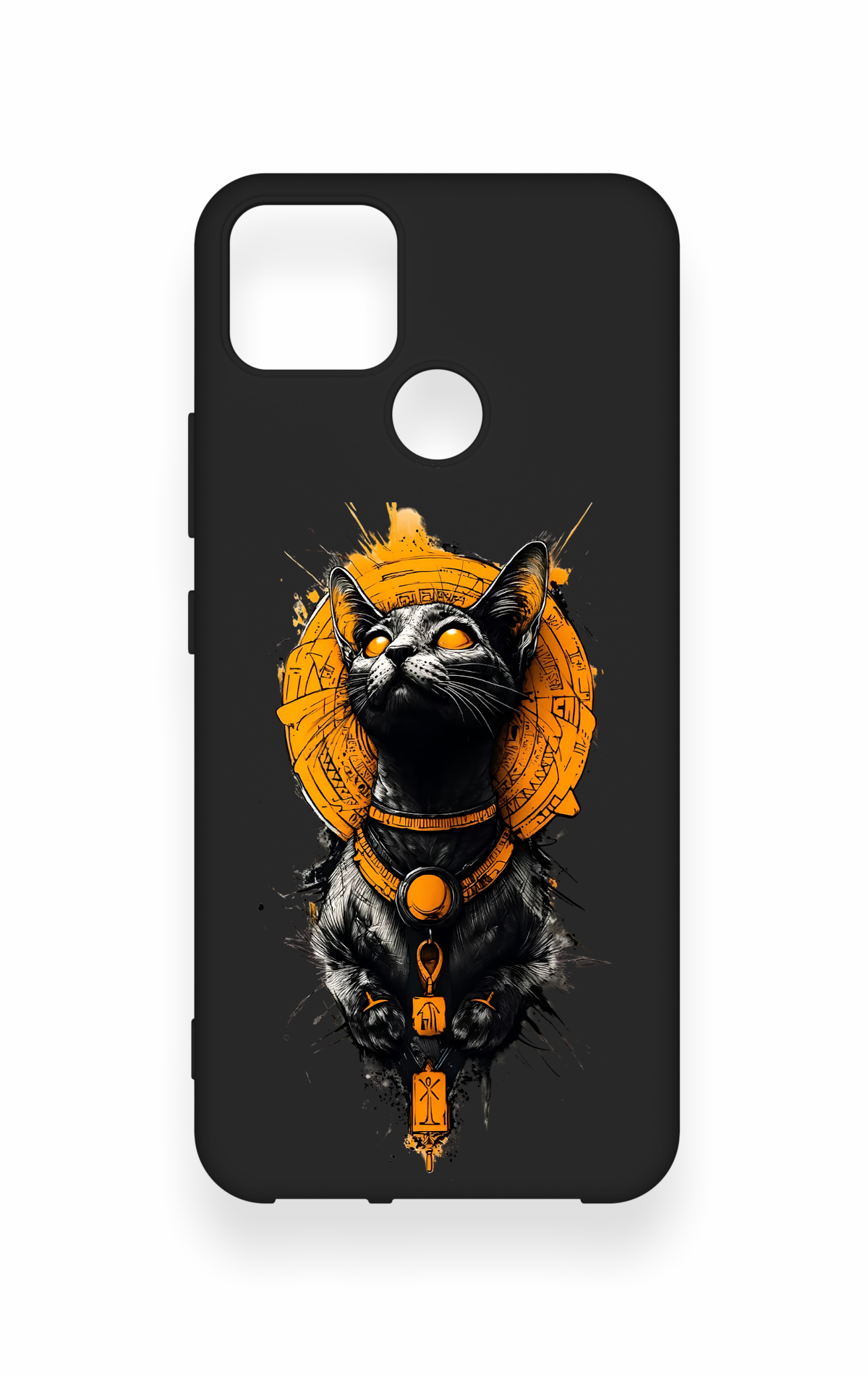 Realme C25 Uyumlu Mısırlı Kedi Tanrısı Desenli Silikon Kılıf