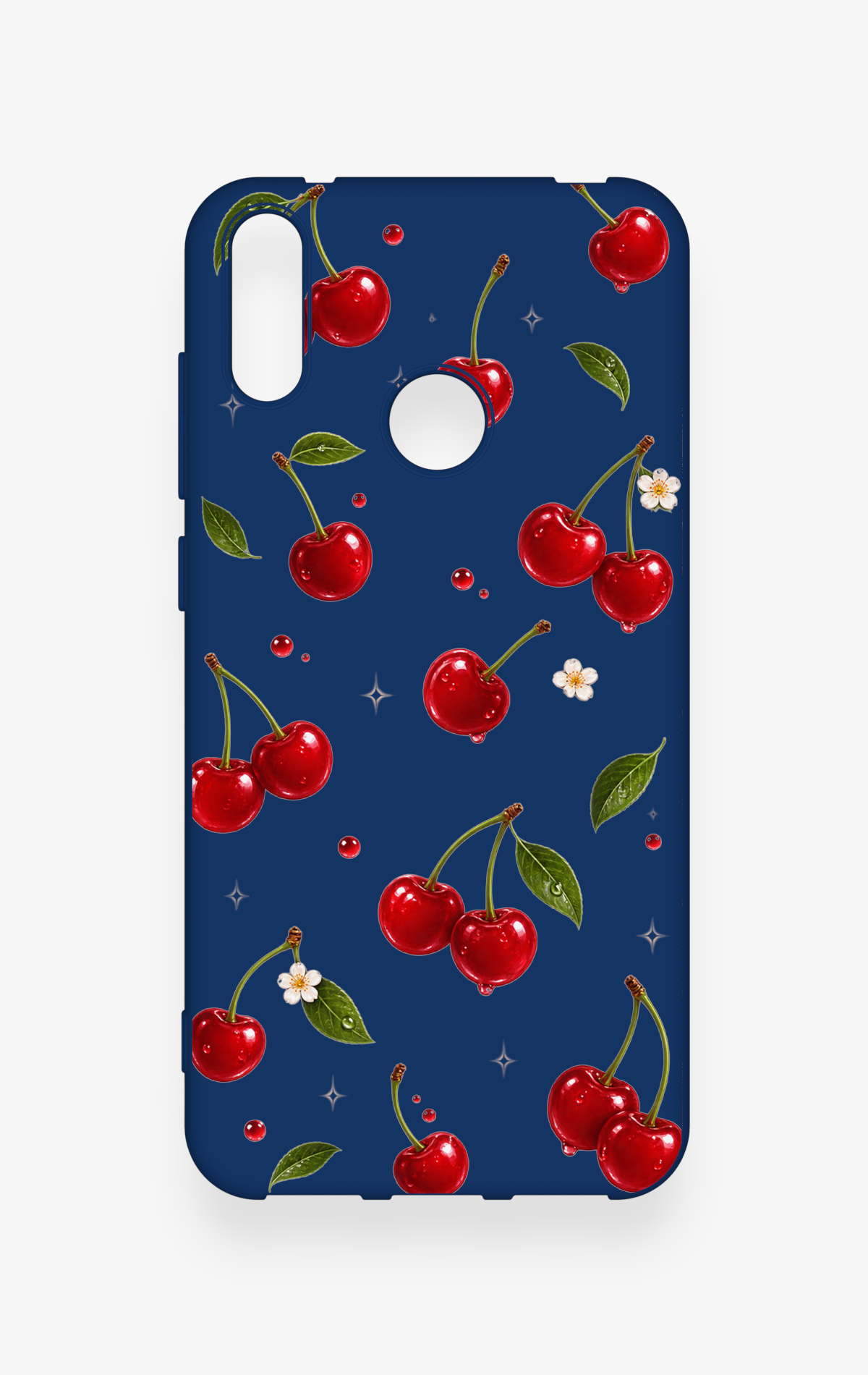 Huawei Y7 2019 Uyumlu Kiraz Papatya Desenli Silikon Kılıf