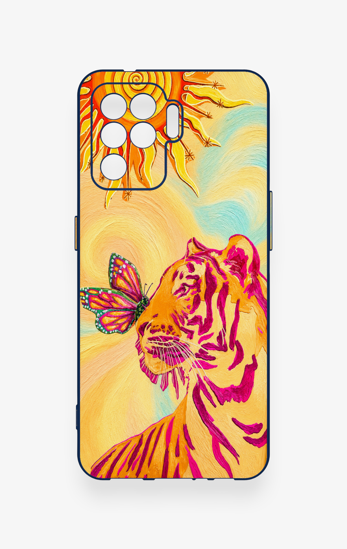 Oppo Reno 5 Lite Uyumlu Güneşin Kaplanı Desenli Silikon Kılıf