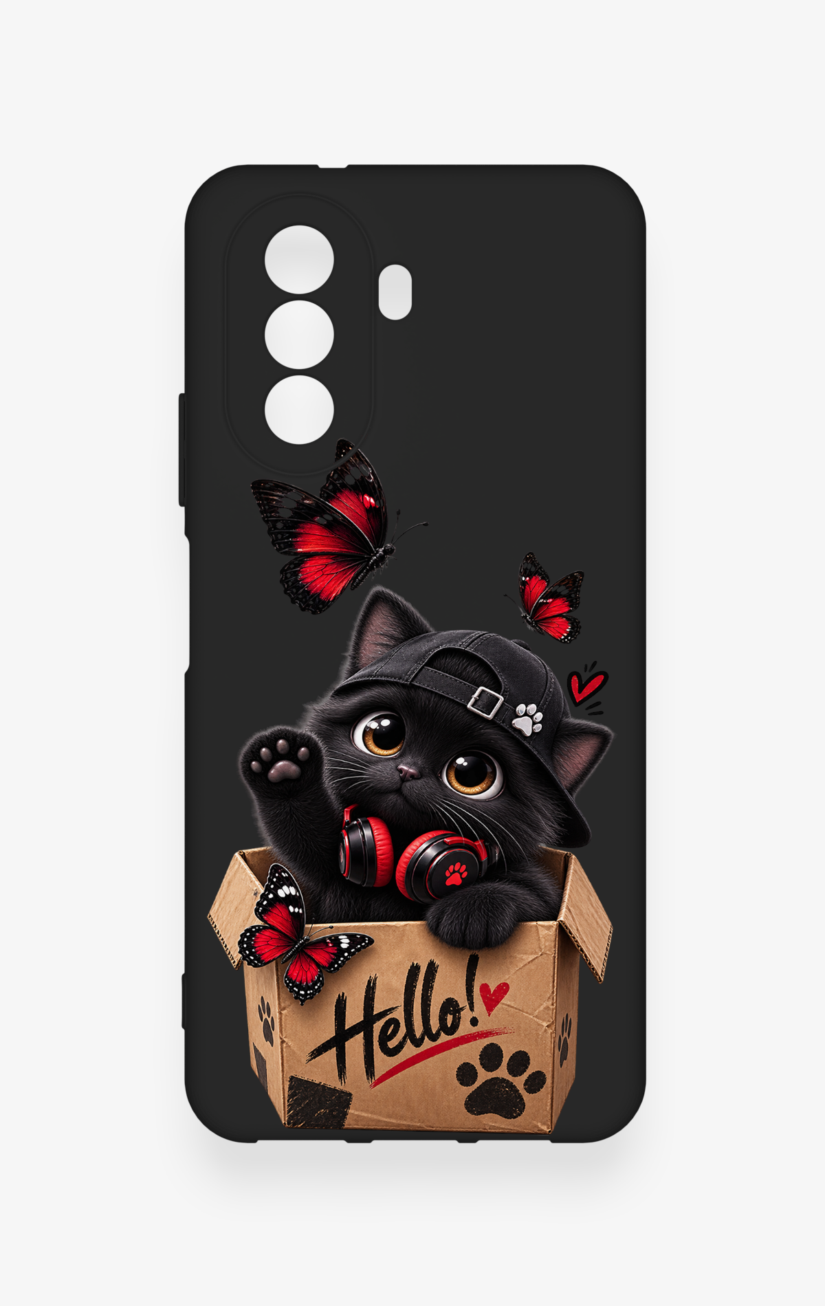 Huawei Nova Y70 Uyumlu Hello Cat Desenli Silikon Kılıf
