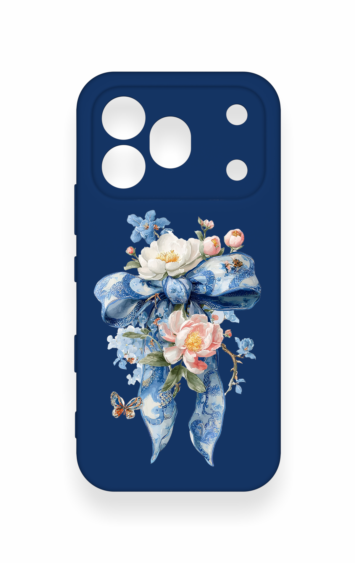 Honor 600 Pro Uyumlu Mavi Kurdeleli Çiçek Desenli Silikon Kılıf