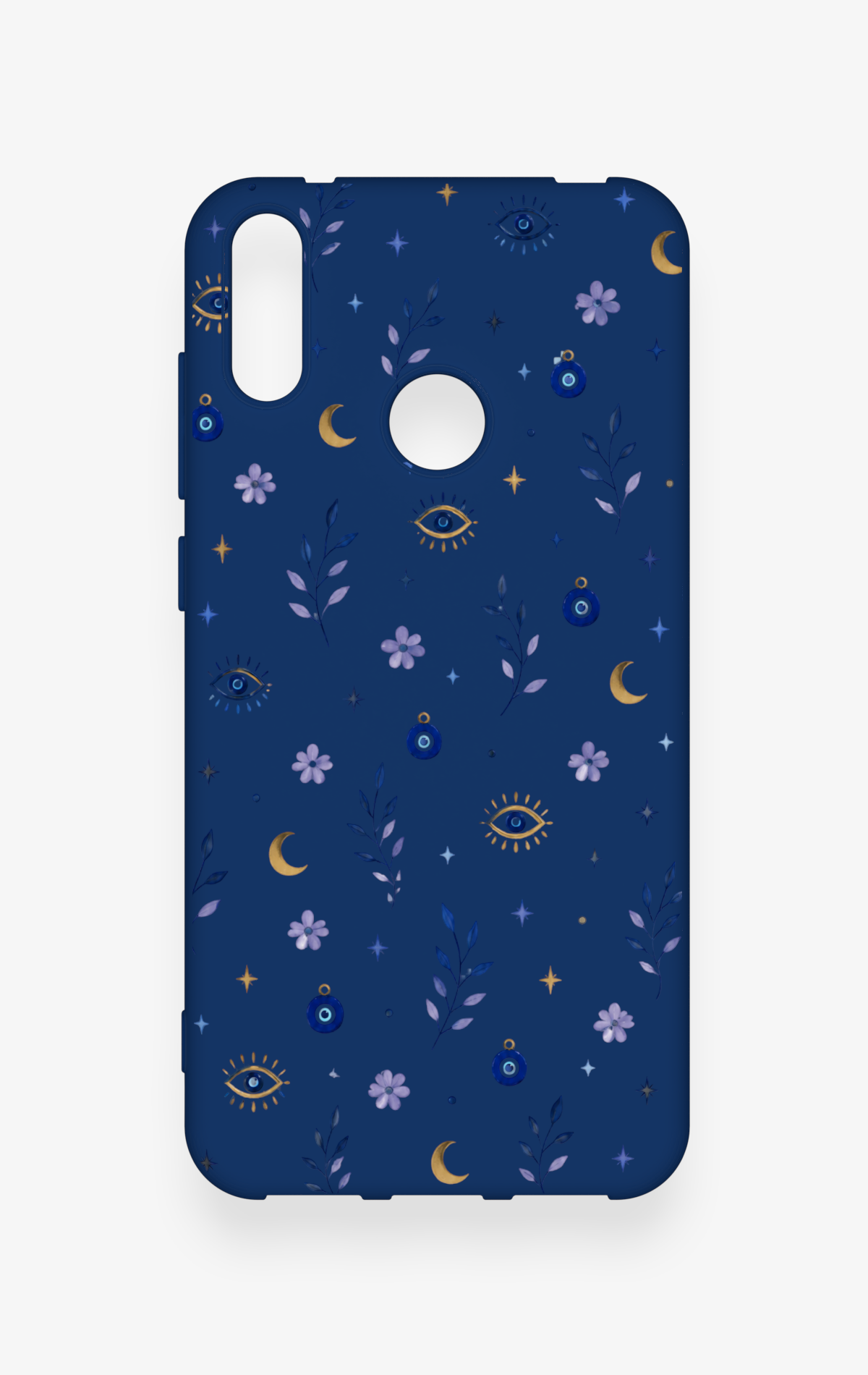 Huawei Y7 2019 Uyumlu Mavi Nazar Papatya Desenli Silikon Kılıf