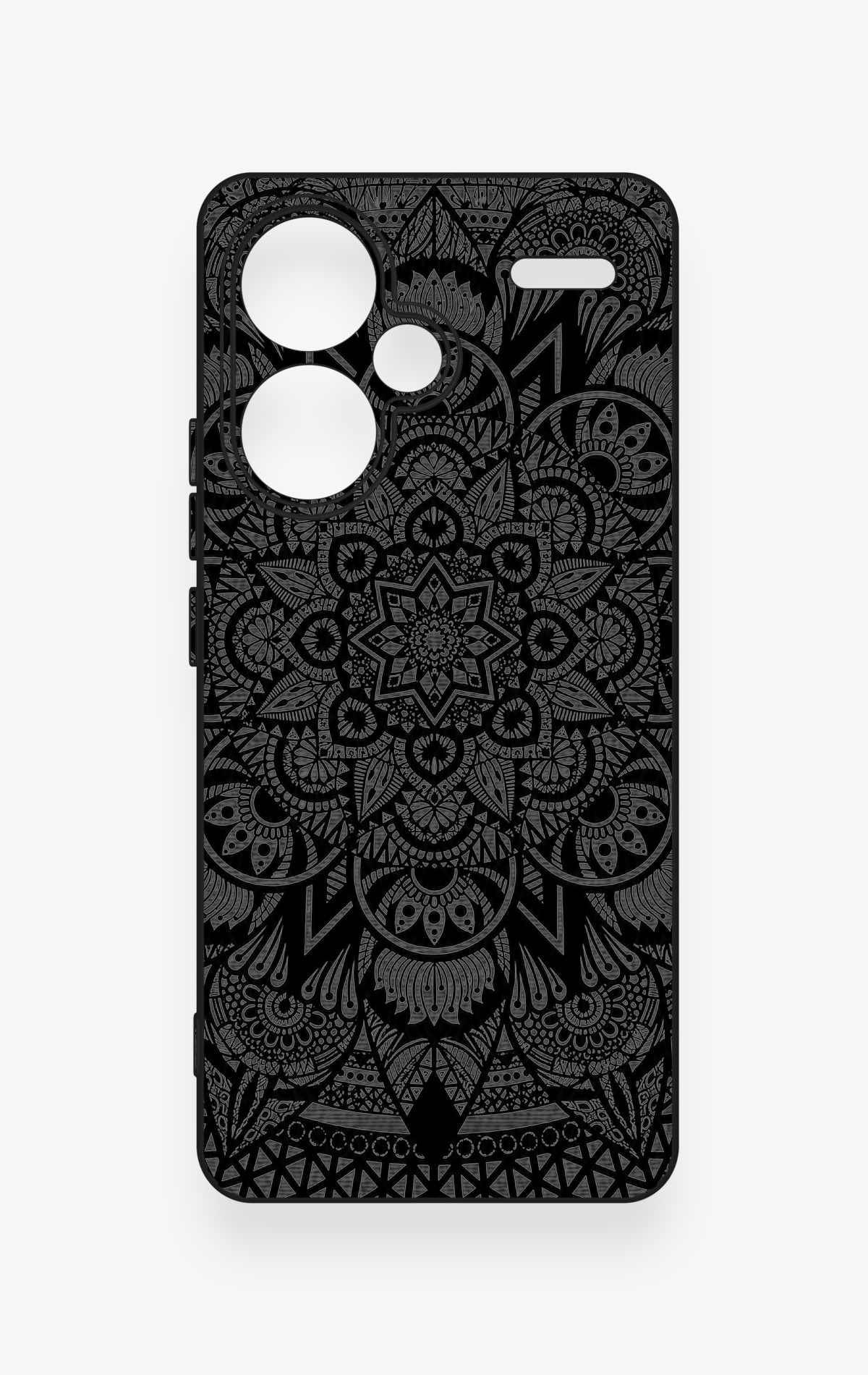 Redmi Note 13 Pro Plus Uyumlu Siyah Beyaz Mandala Desenli Silikon Kılıf