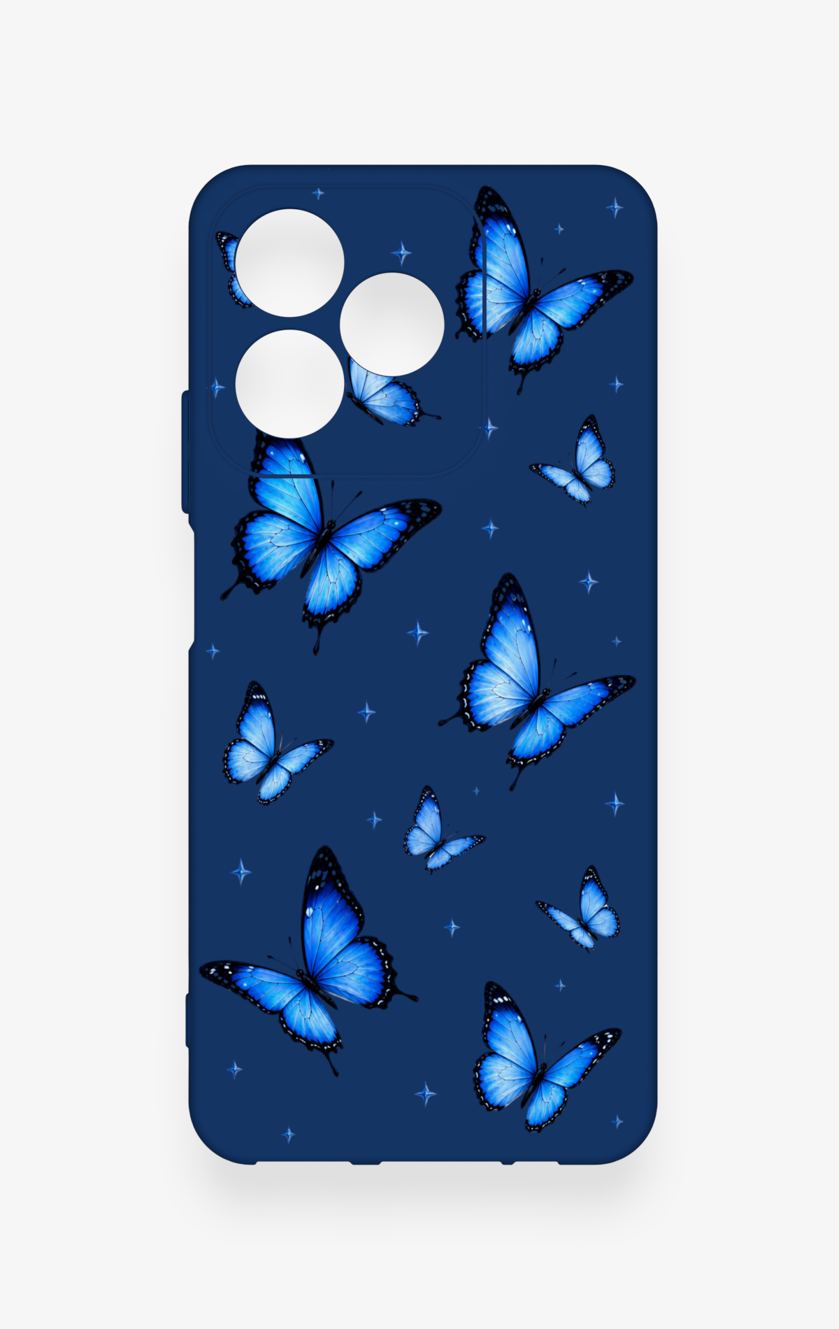 Realme C53 Uyumlu Parlak Mavi Kelebek Desenli Silikon Kılıf