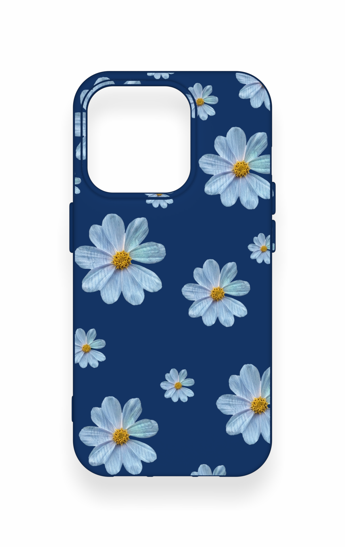 iPhone 15 Pro Uyumlu Mavi Papatya Desenli Silikon Kılıf