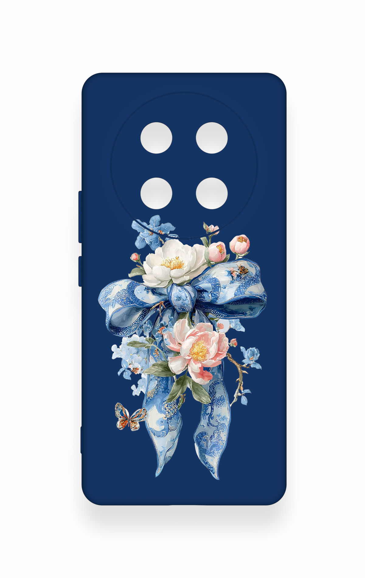Honor Magic 7 Lite 5G Uyumlu Mavi Kurdeleli Çiçek Desenli Silikon Kılıf