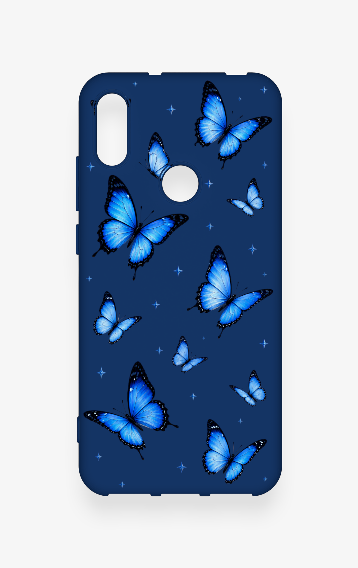 Huawei Y6 2019 Uyumlu Parlak Mavi Kelebek Desenli Silikon Kılıf