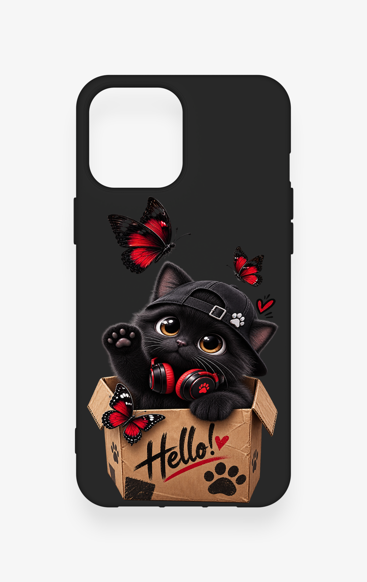 iPhone 12 Pro Max Uyumlu Hello Cat Desenli Silikon Kılıf