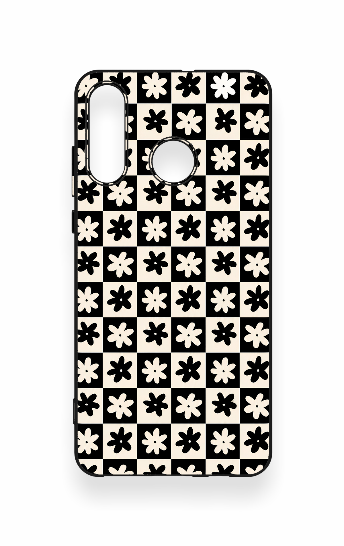 Huawei P30 Lite Uyumlu Çiçek Motifli Dama Desenli Silikon Kılıf