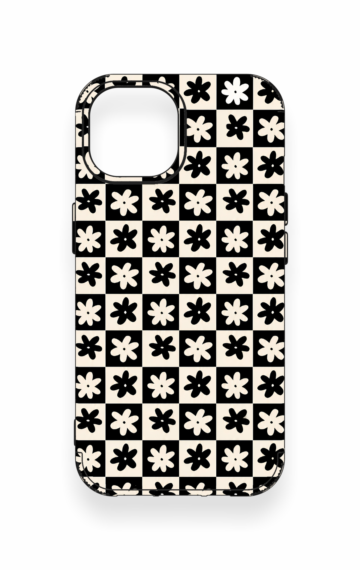 iPhone 15 Uyumlu Çiçek Motifli Dama Desenli Silikon Kılıf