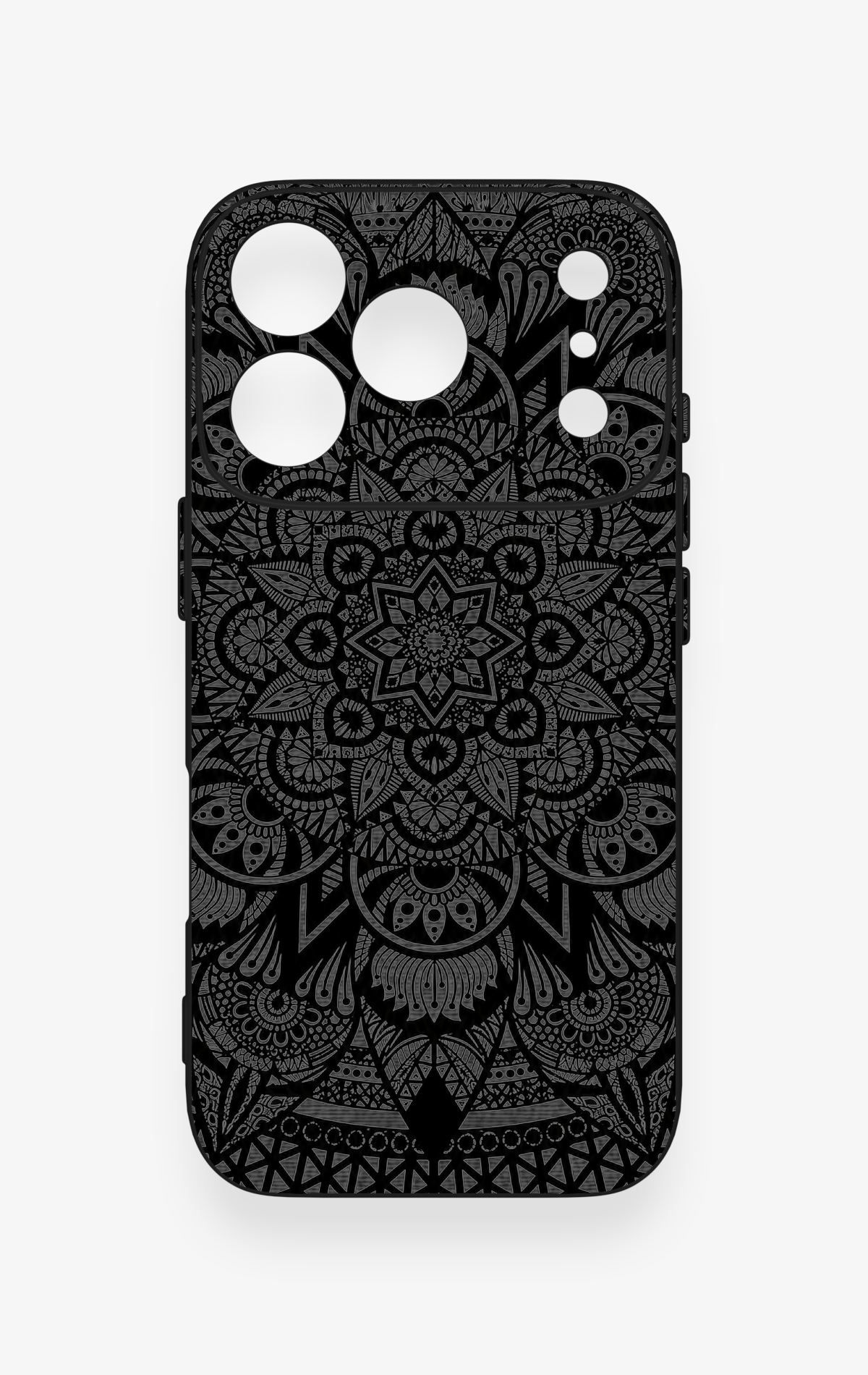 iPhone 17 Pro Uyumlu Siyah Beyaz Mandala Desenli Silikon Kılıf