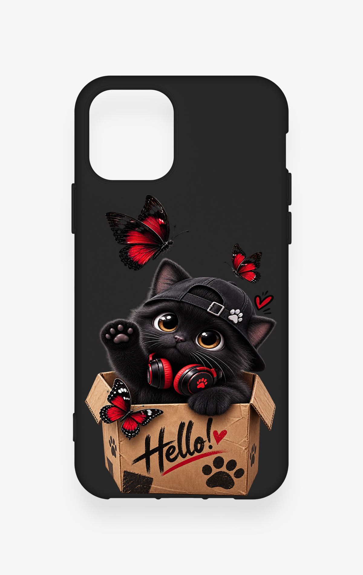 iPhone 11 Pro Uyumlu Hello Cat Desenli Silikon Kılıf