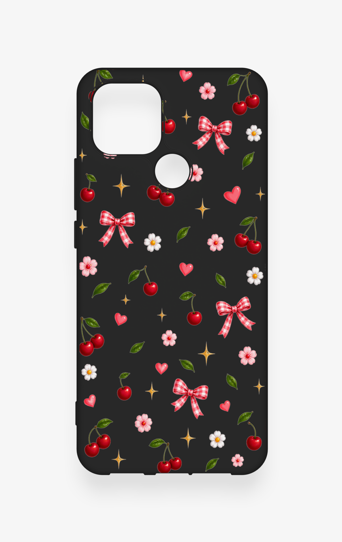 Oppo A15 Uyumlu Papatya Kiraz Fiyonk Desenli Silikon Kılıf