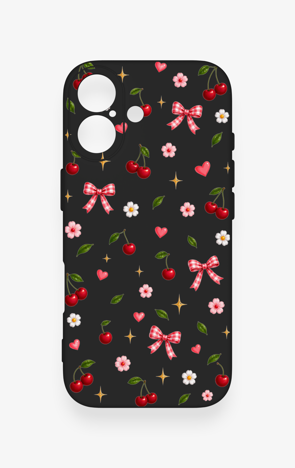 iPhone 17 Uyumlu Papatya Kiraz Fiyonk Desenli Silikon Kılıf