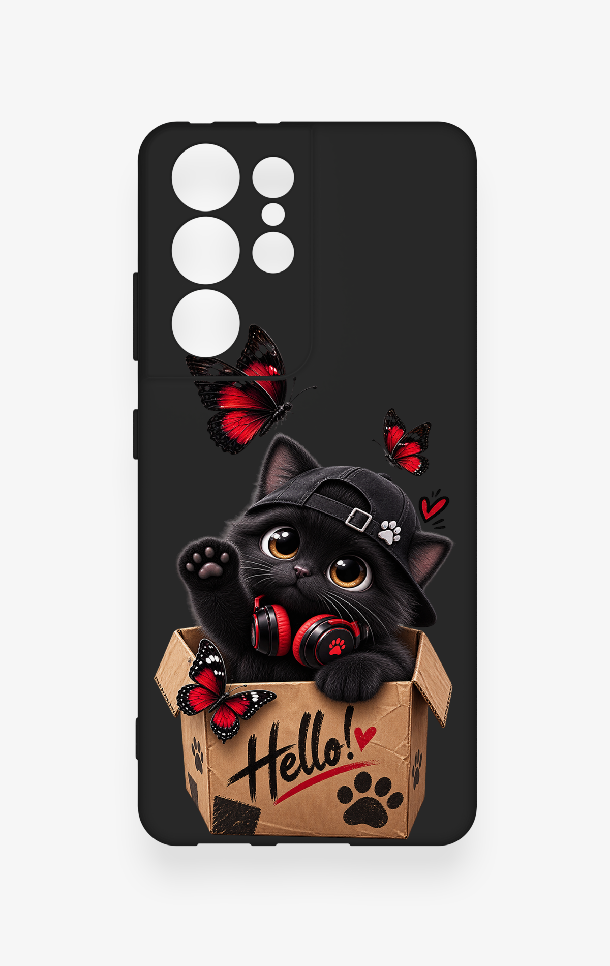 Samsung S21 Ultra Uyumlu Hello Cat Desenli Silikon Kılıf