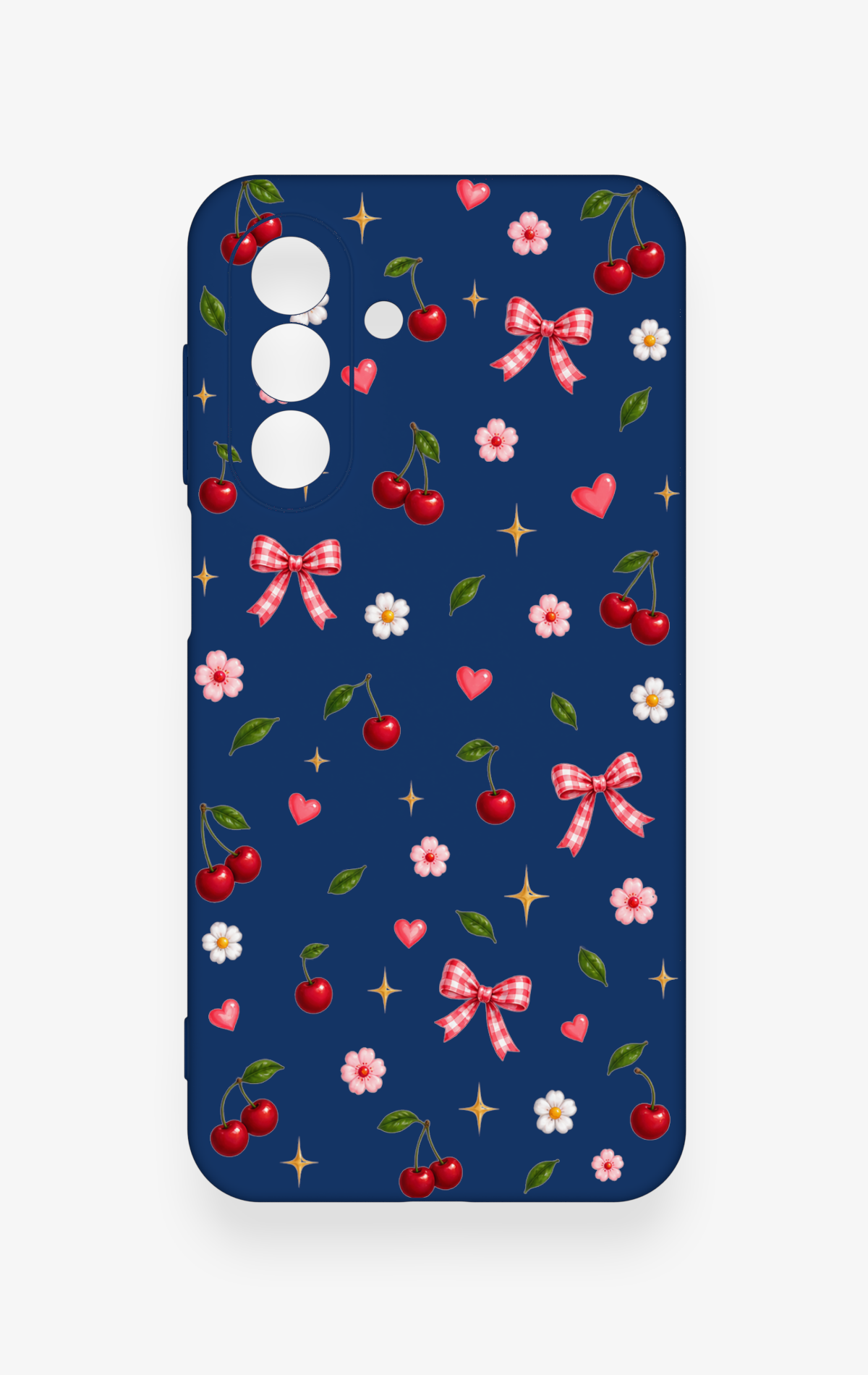 Samsung A17 Uyumlu Çiçek Kiraz Fiyonk Desenli Silikon Kılıf
