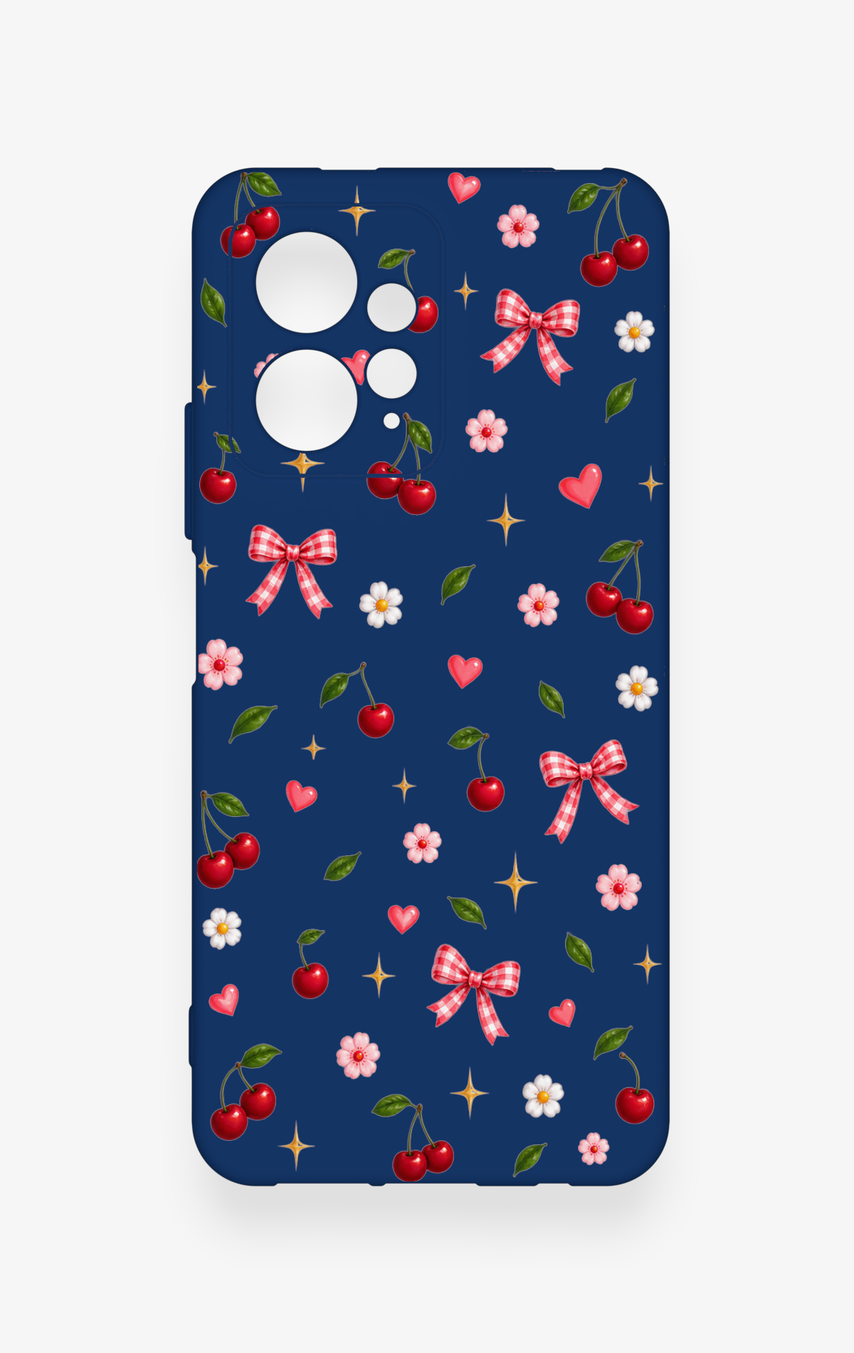 Redmi Note 12 4G Uyumlu Çiçek Kiraz Fiyonk Desenli Silikon Kılıf
