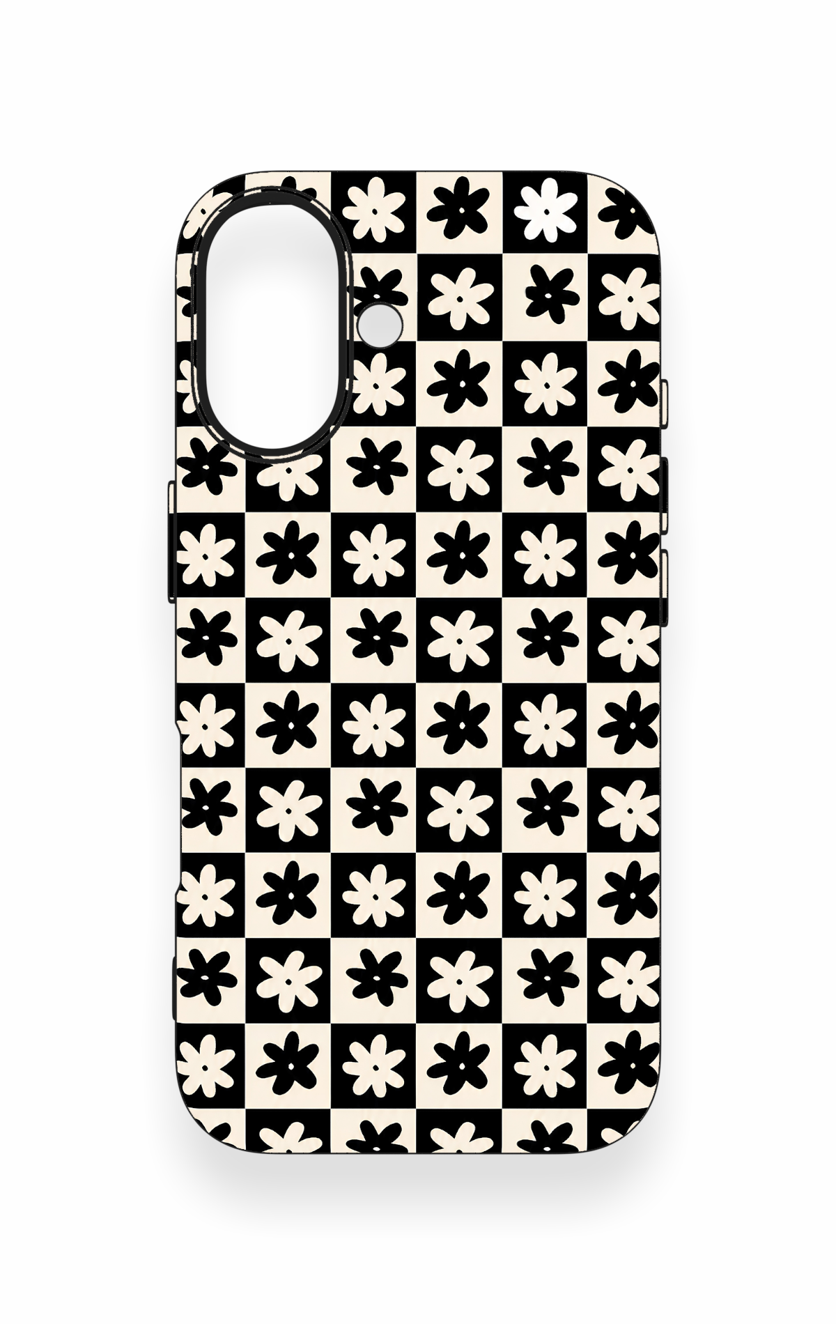 iPhone 16 Uyumlu Çiçek Motifli Dama Desenli Silikon Kılıf