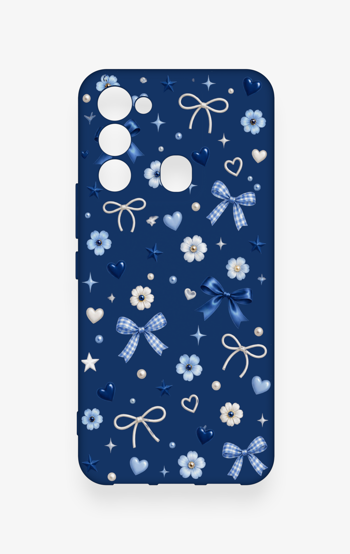 Tecno Spark 8C Uyumlu Mavi Papatya Fiyonk Desenli Silikon Kılıf