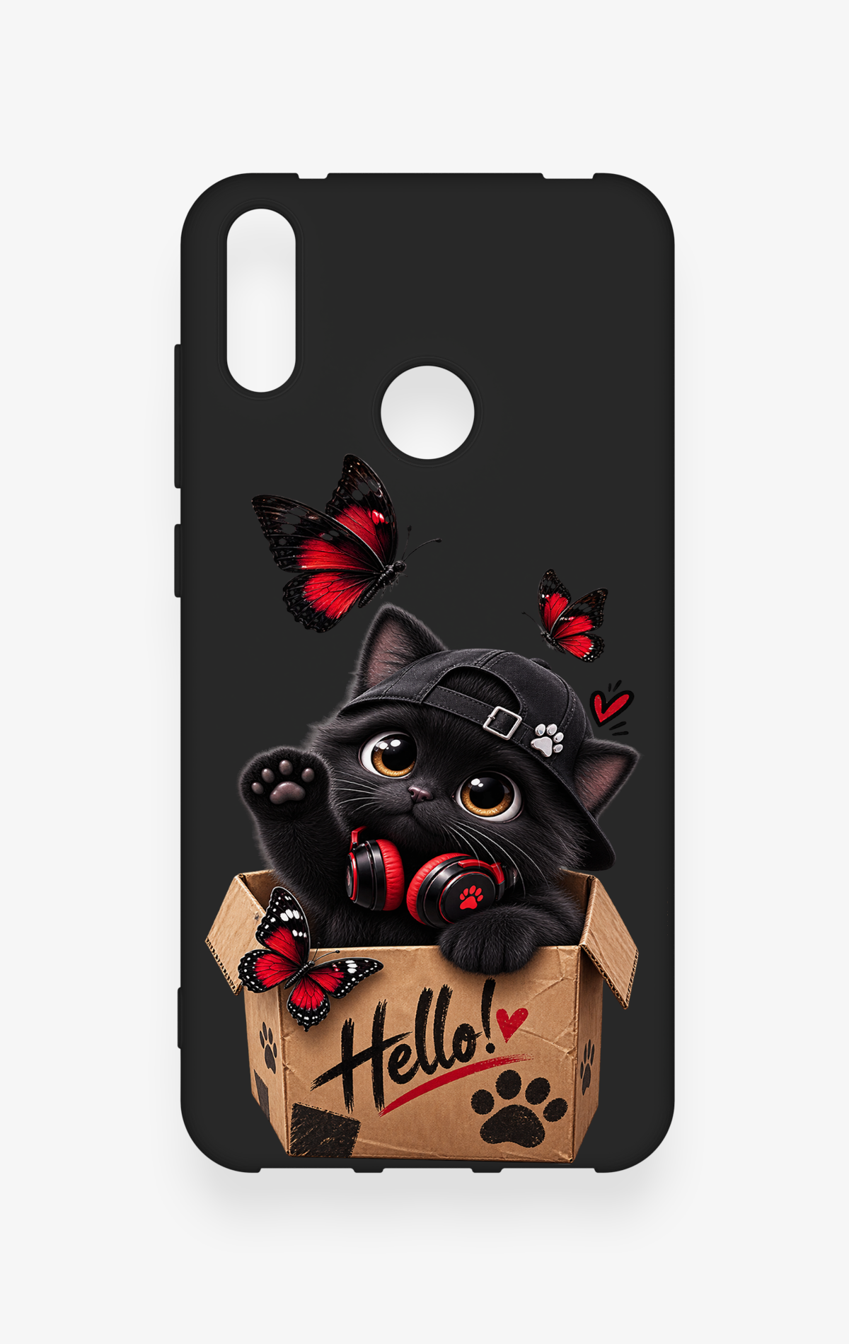 Huawei Y7 2019 Uyumlu Hello Cat Desenli Silikon Kılıf