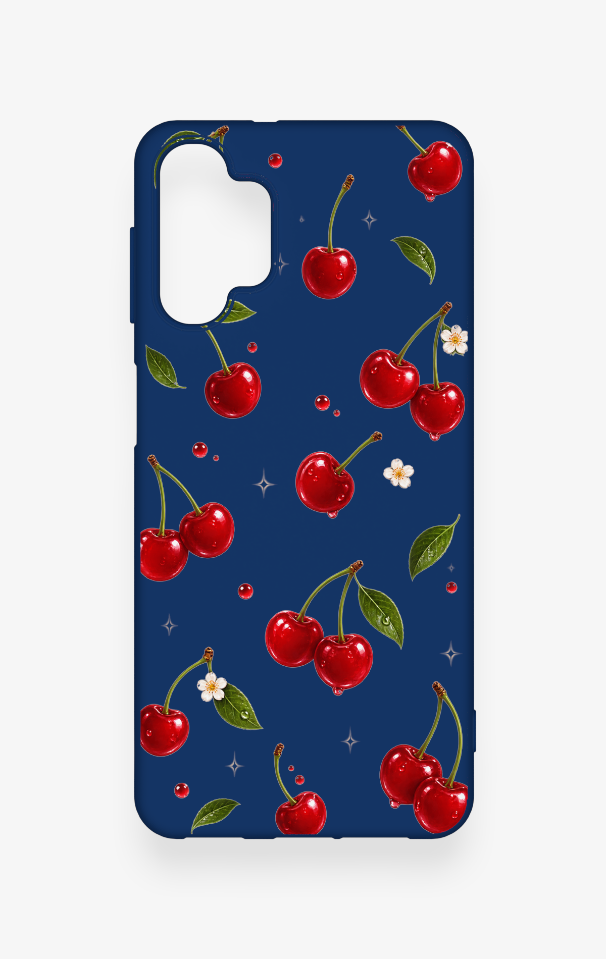 Samsung A32 Uyumlu Kiraz Papatya Desenli Silikon Kılıf