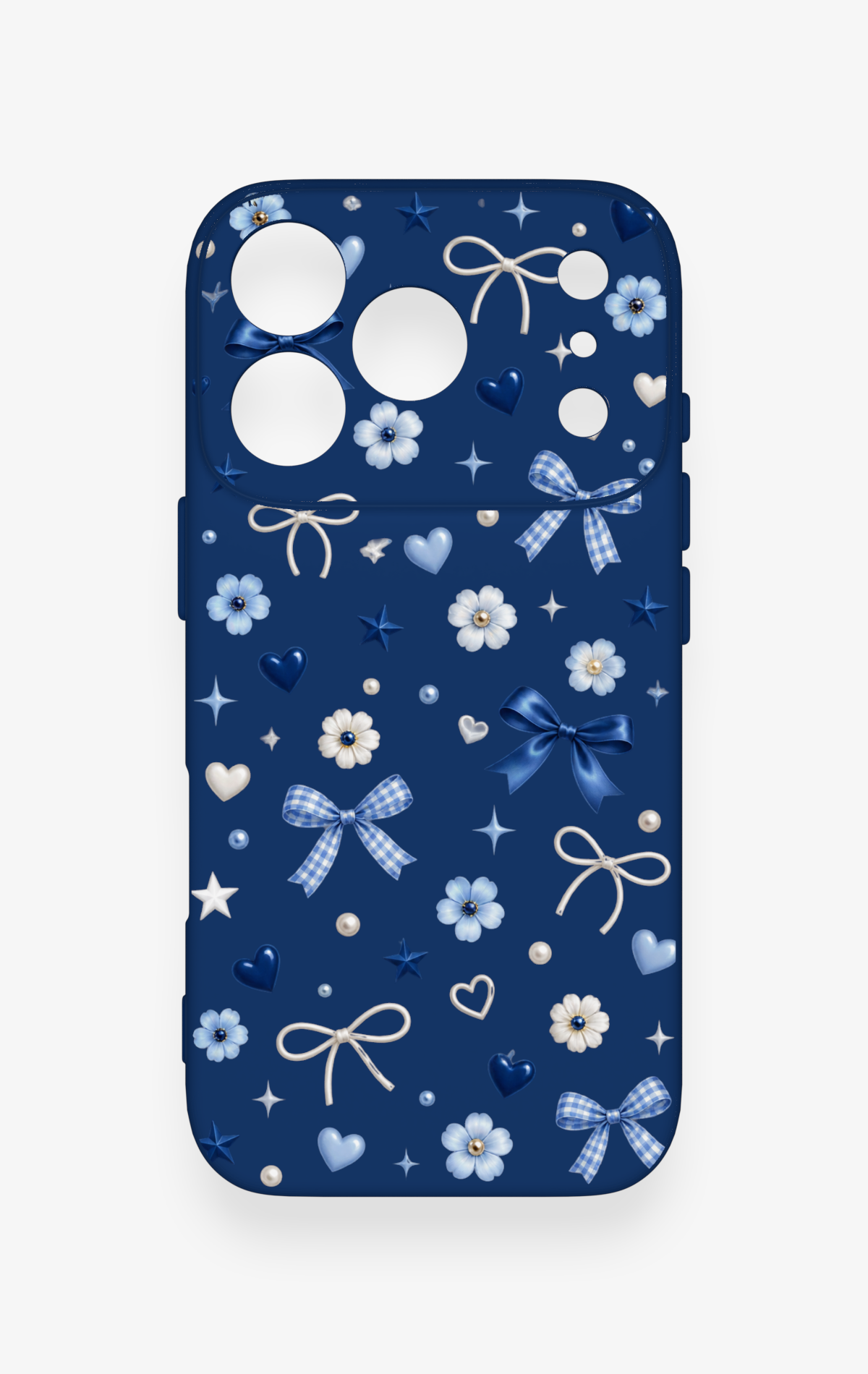 iPhone 17 Pro Uyumlu Mavi Papatya Fiyonk Desenli Silikon Kılıf