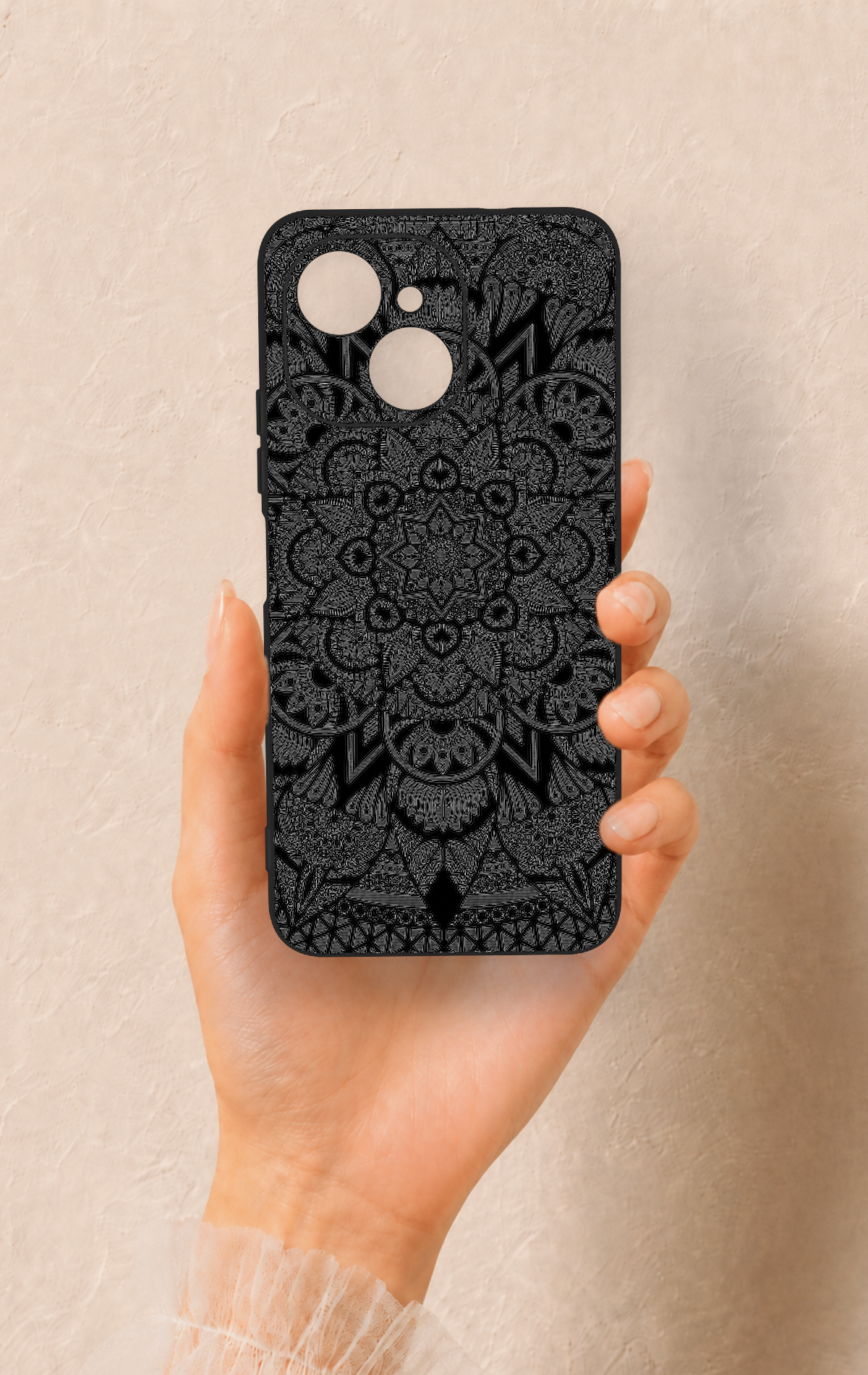 Tecno Spark 40C Uyumlu Siyah Beyaz Mandala Desenli Silikon Kılıf