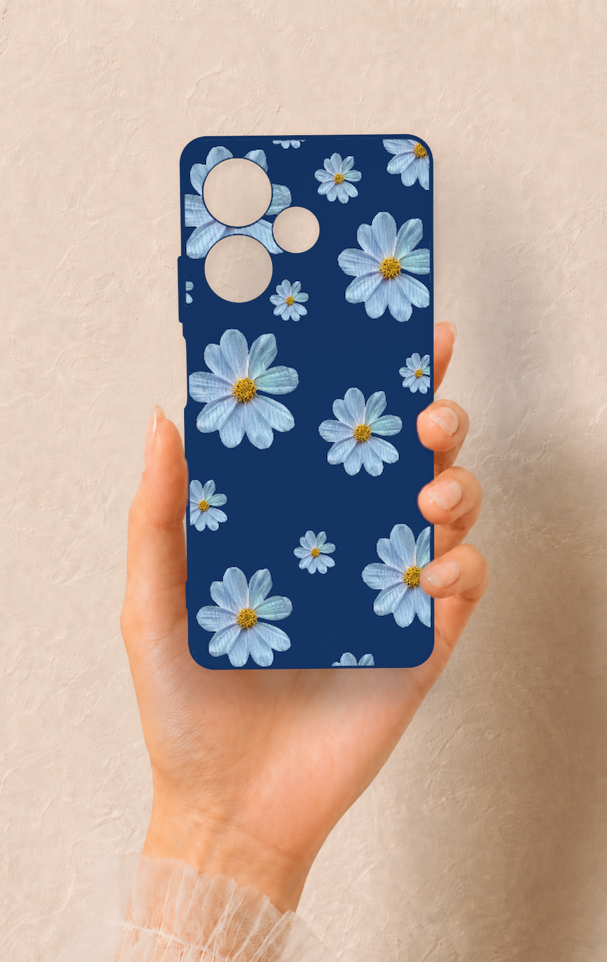 İnfinix Hot 30 Uyumlu Mavi Papatya Desenli Silikon Kılıf