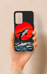 Oppo A16 Uyumlu Kırmızı Güneş Balina Desenli Silikon Kılıf