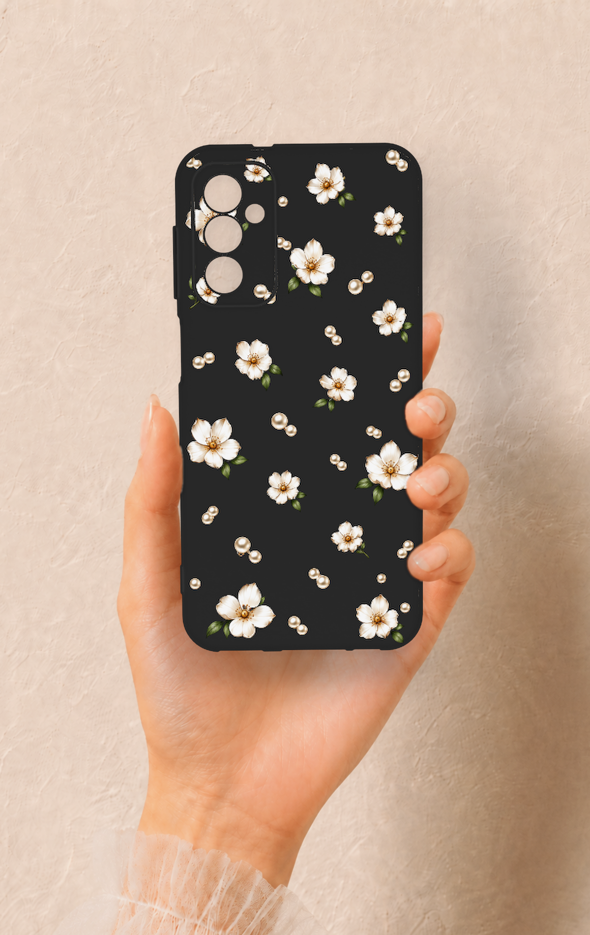 Samsung M13 Uyumlu İnci Papatya Desenli Silikon Kılıf